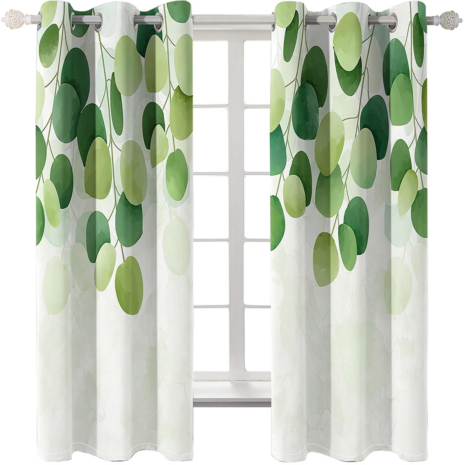 Vorhänge Verdunkelung, Gardinen Grün Zweige Blätter H 138 x B 96 cm Blickdicht Vorhang mit Ösen für Wohnzimmer, 2er Set