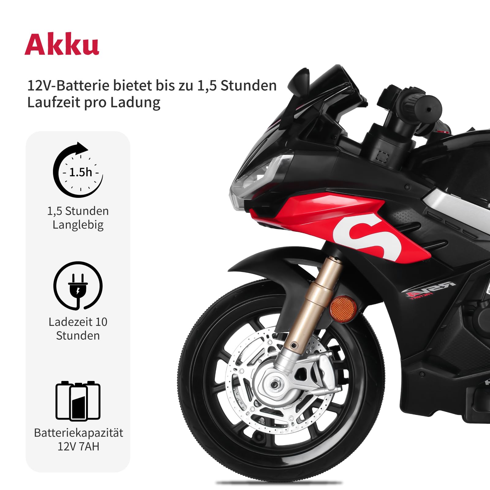 TCARAIWEN ​​12V Elektro-Motorrad für Kinder, Batteriebetriebenes Kinder-Moped, Elektrisches Motorrad ab 3 Jahren, Schwarz