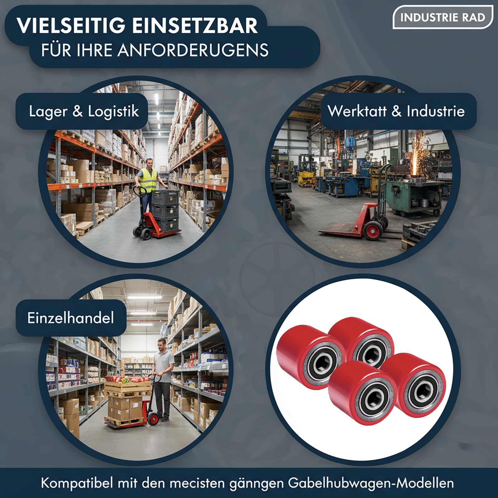 4 Stück 80 x 70 mm Polyurethan Hubwagenrollen Kugellager Räder für Hubwagen Ersatzteilen Ersatzrollen Belastung bis 600 KG