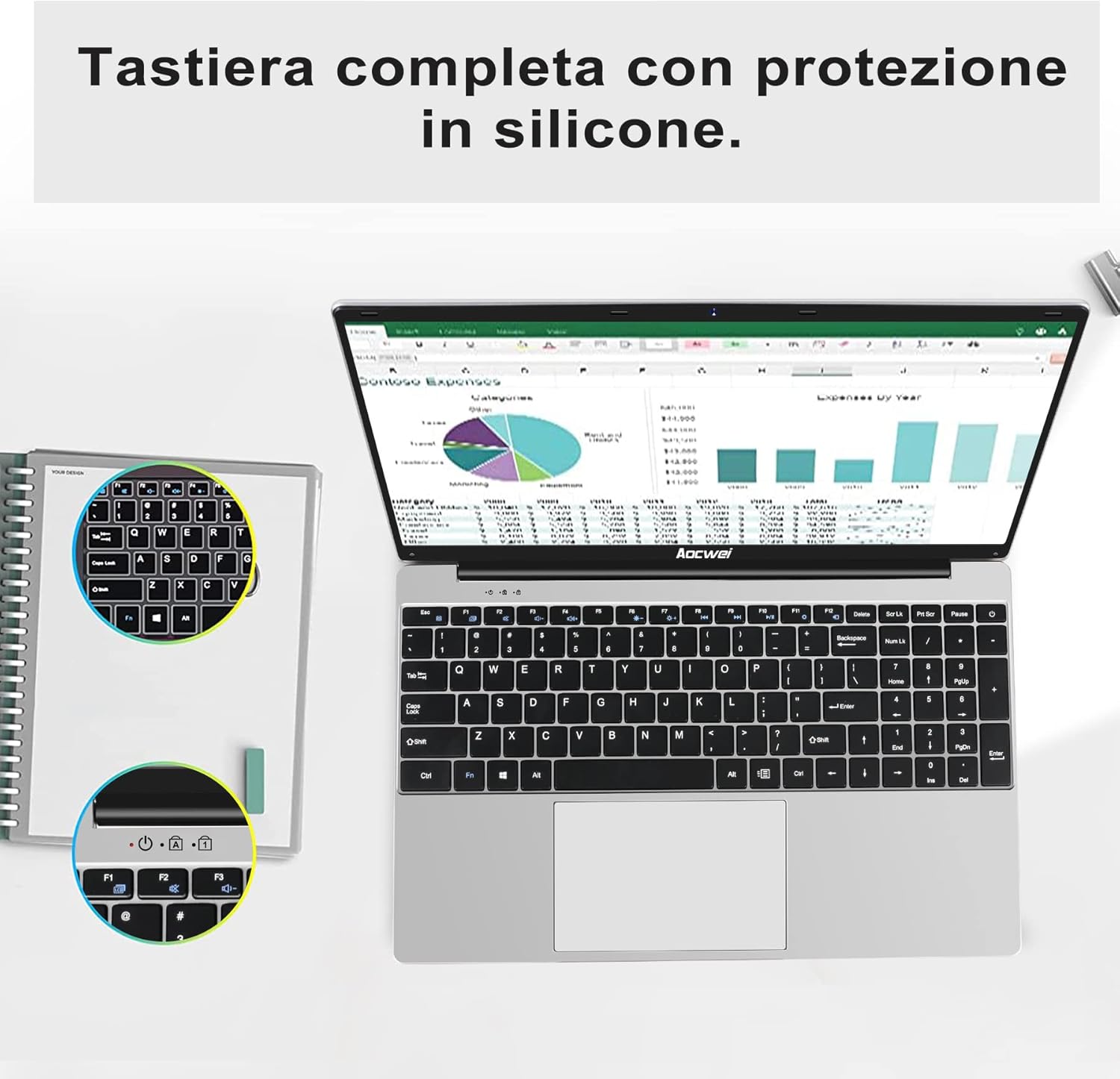 AOCWEI PC Portatile 15.6 pollici 6GB RAM 256GB ROM SSD Estensioni Windows 11 Notebook 2.4G+5G WiFi BT 4.2 1080 FHD USB HDMI con Adesivi per Tastiera Italiana Mouse Senza fili-Argento AOCWEI PC Portatile 15.6 pollici 6GB RAM 256GB ROM SSD Estensioni Windows 11 Notebook 2.4G+5G WiFi BT 4.2 1080 FHD USB HDMI con Adesivi per Tastiera Italiana Mouse Senza fili-Argento