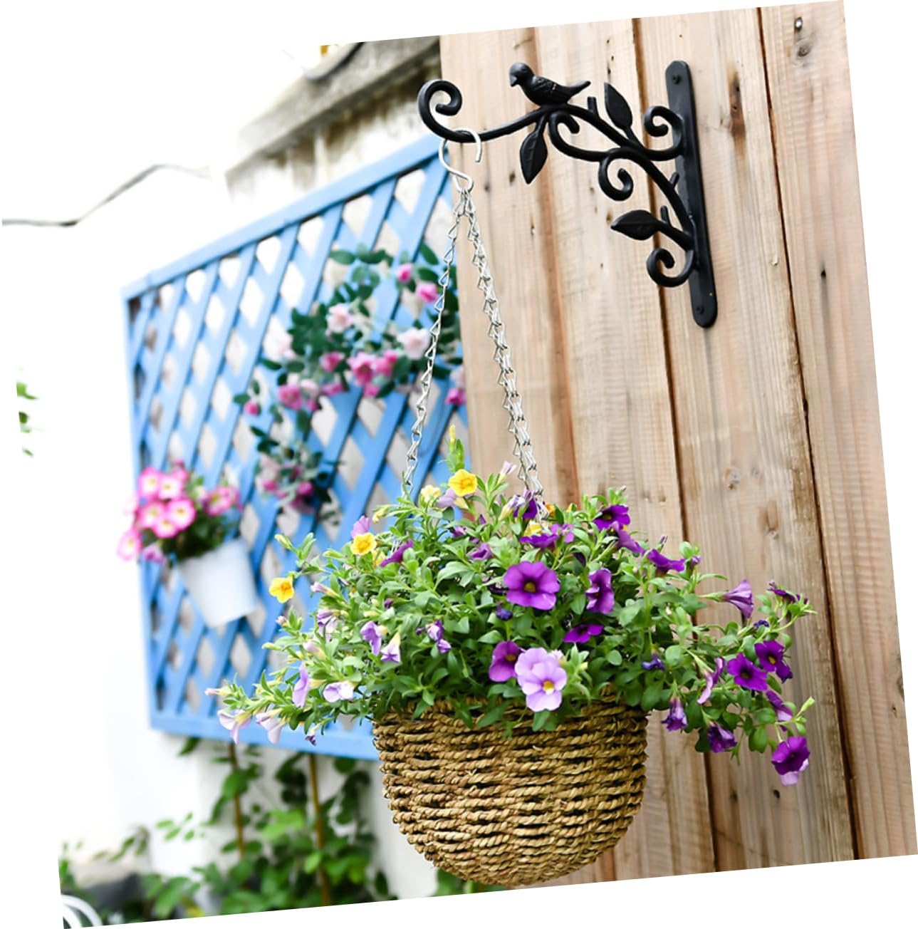 Toyvian 2pcs Black Wall Hanging Flower Basket Bracket for Plant Hanger Outdoor Decor