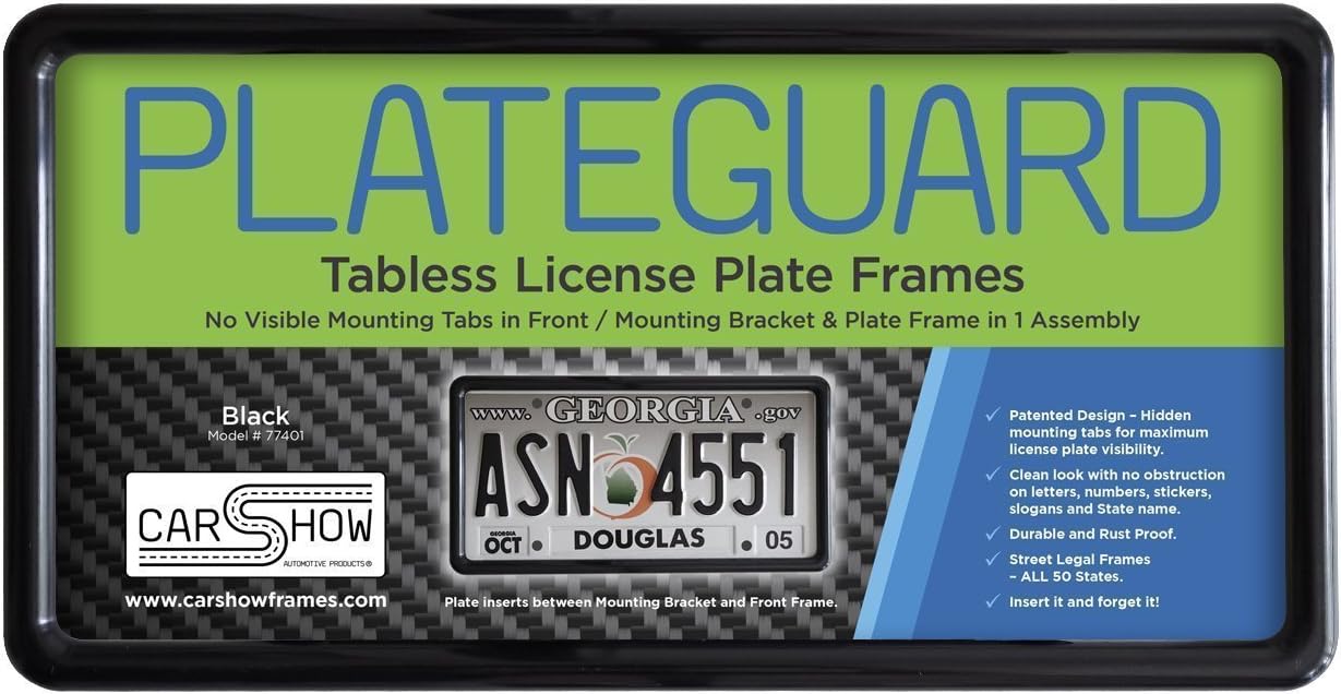 77401 Plateguard, Tabless License Plate Frame and Holder/Bracket, Black