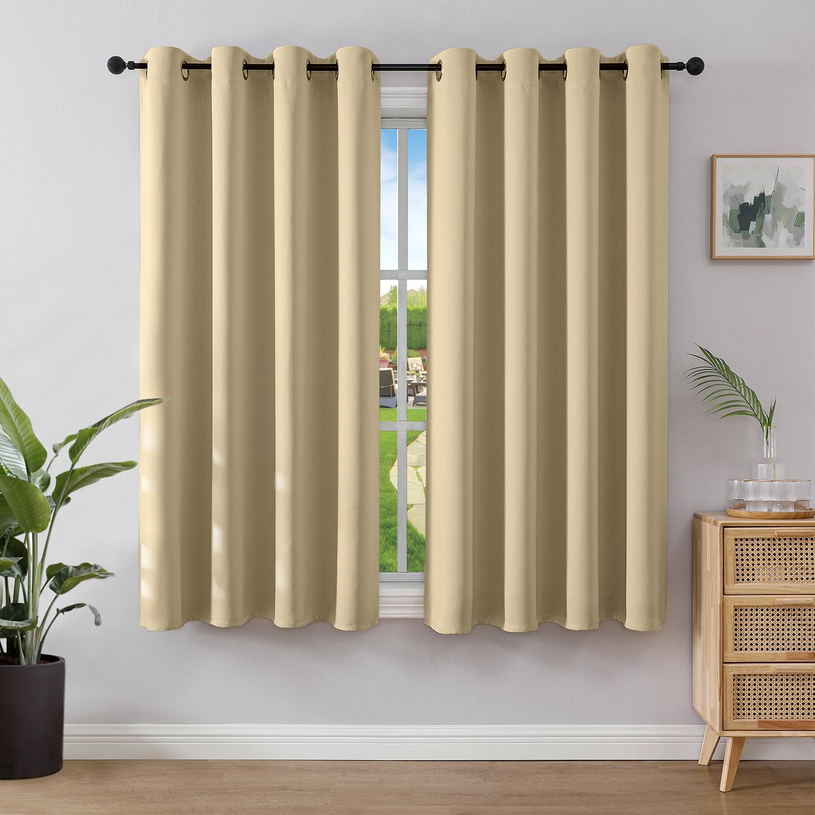 Joydeco Opaque Curtains with Eyelets Curtains Pack of 2 H 158 x W 132 cm Blackout Curtain Beige Thermal Curtain Heat Protection Eyelet Curtain for Bedroom Living Room