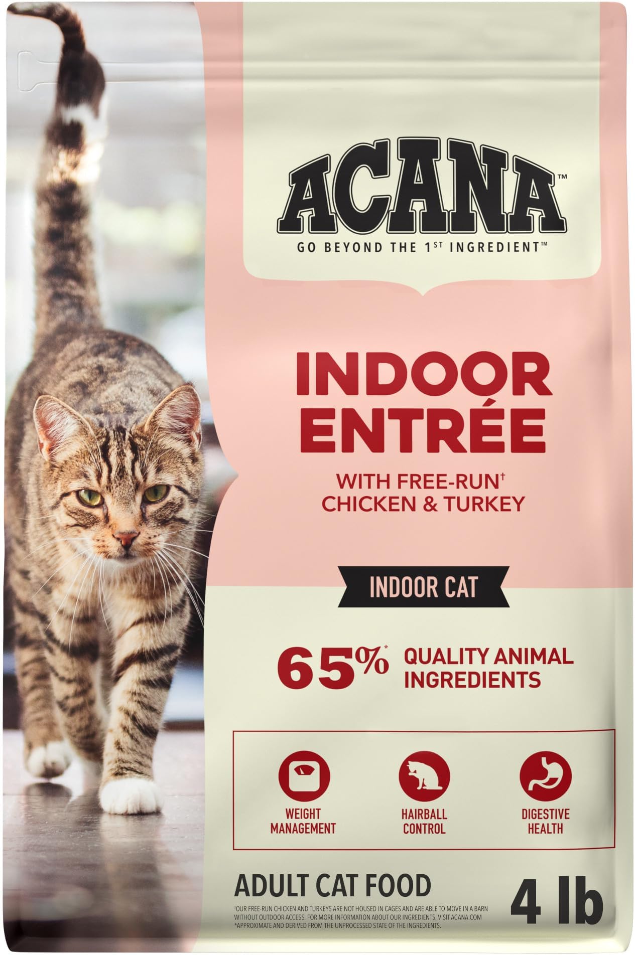 Dry Cat Food for Indoor Cats Indoor Entrรฉe Chicken Turkey Whole Herring and Rabbit 4lb Bag