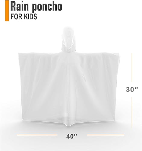 Miniatura 5 de Hagon PRO Poncho de lluvia desechable para niños con capucha (paquete de 5) – Abrigo impermeable ligero para niños pequeños y ponchos de emergencia