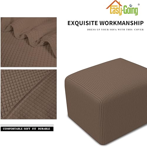 Vista 595 de Easy-Going - Funda elástica para taburete otomano, funda protectora para muebles, funda rectangular con parte inferior elástica Beige