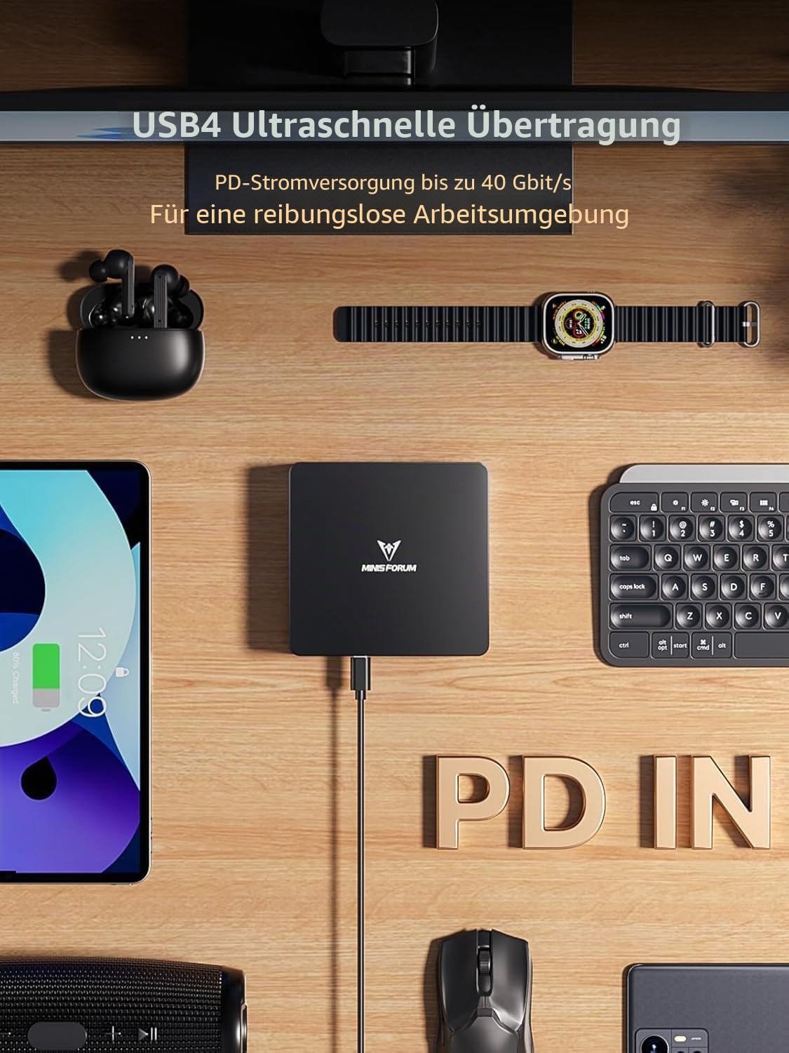 MINIS FORUM UM890 Pro Mini PC, AMD Ryzen 9 8945HS Prozessor, 8 Kerne/16 Threads bis zu 5,2 GHz, AMD Radeon 780M Grafikkarte, Barebone Version ohne RAM/SSD/OS, HDMI/DP/USB4 × 2, RJ45 2,5 G × 2/Oculink