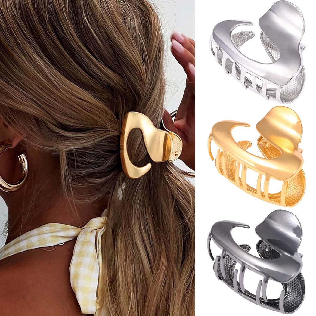 Reaky Hair Claw Clips Gold Metal Hair Clip Small Hair Jaw Clips Hair Accessories for Women, Gold,Silver,Black