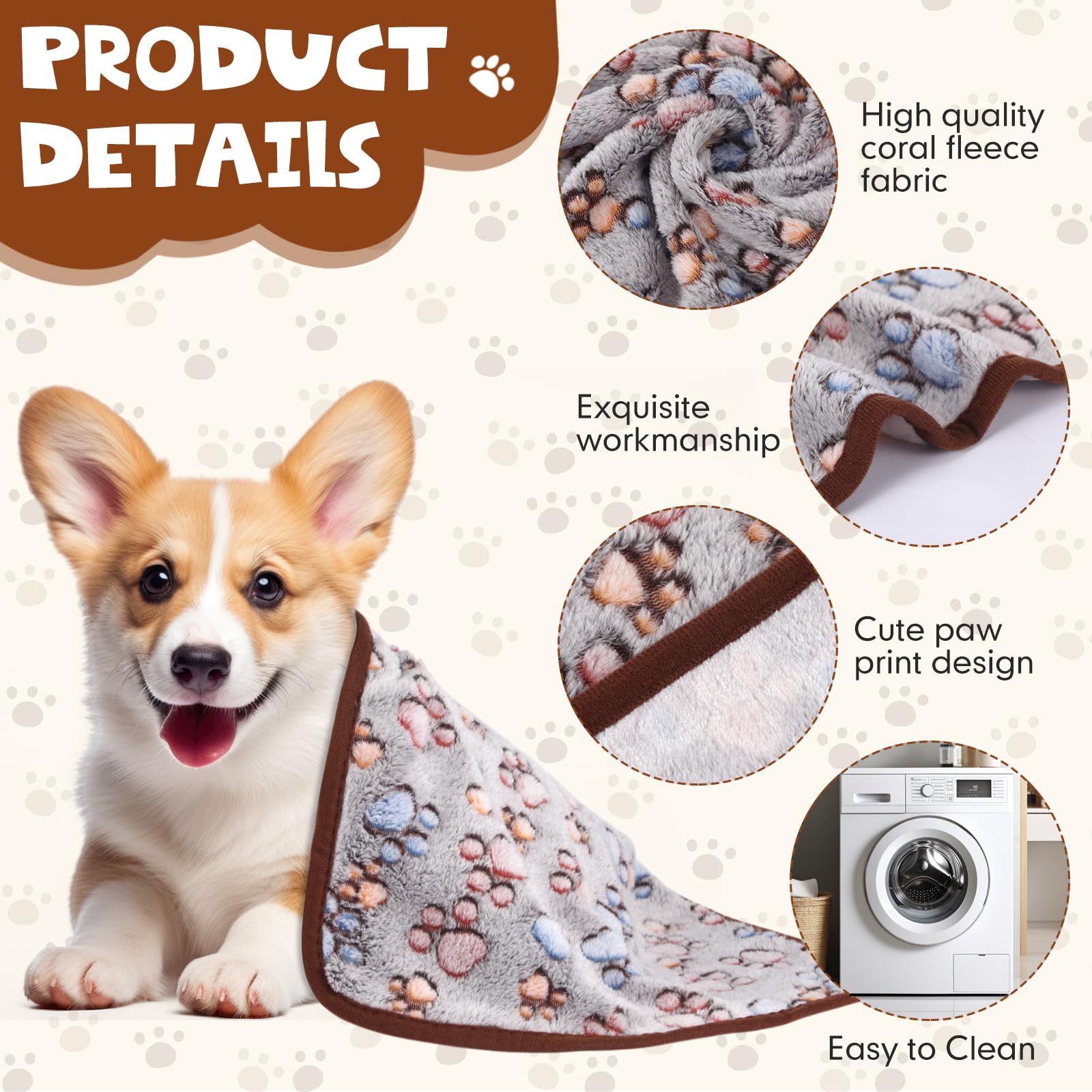 Chumia Lot de 40 couvertures Chaudes en Polaire Douce et Moelleuse pour Animal de Compagnie – Couvertures Chaudes à Motif Empreintes de Pattes pour Chien, Chiot, Chat – 61 x 40,6 cm (Noir)
