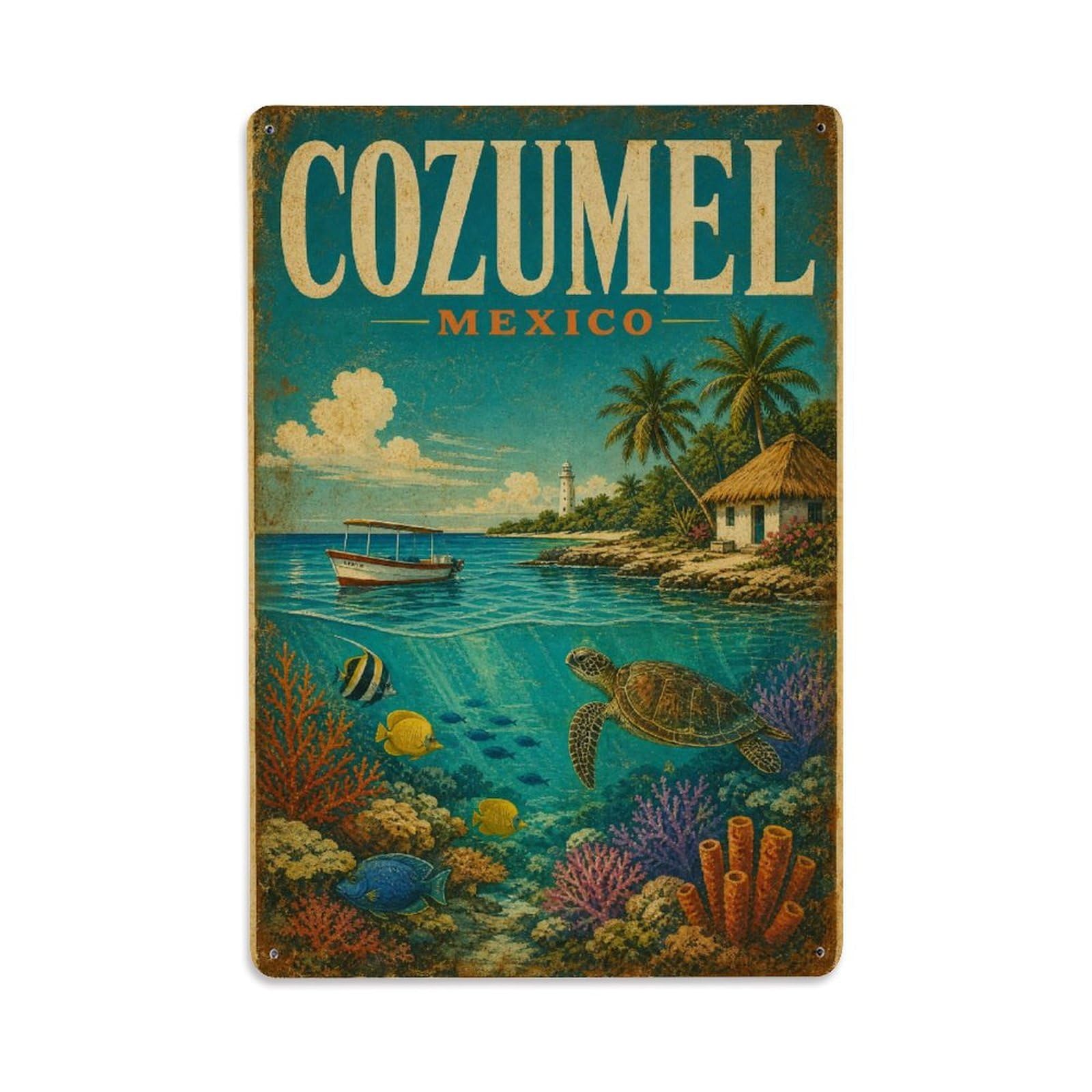 Retro Travel Mexico Cozumel Metal Tin Sign