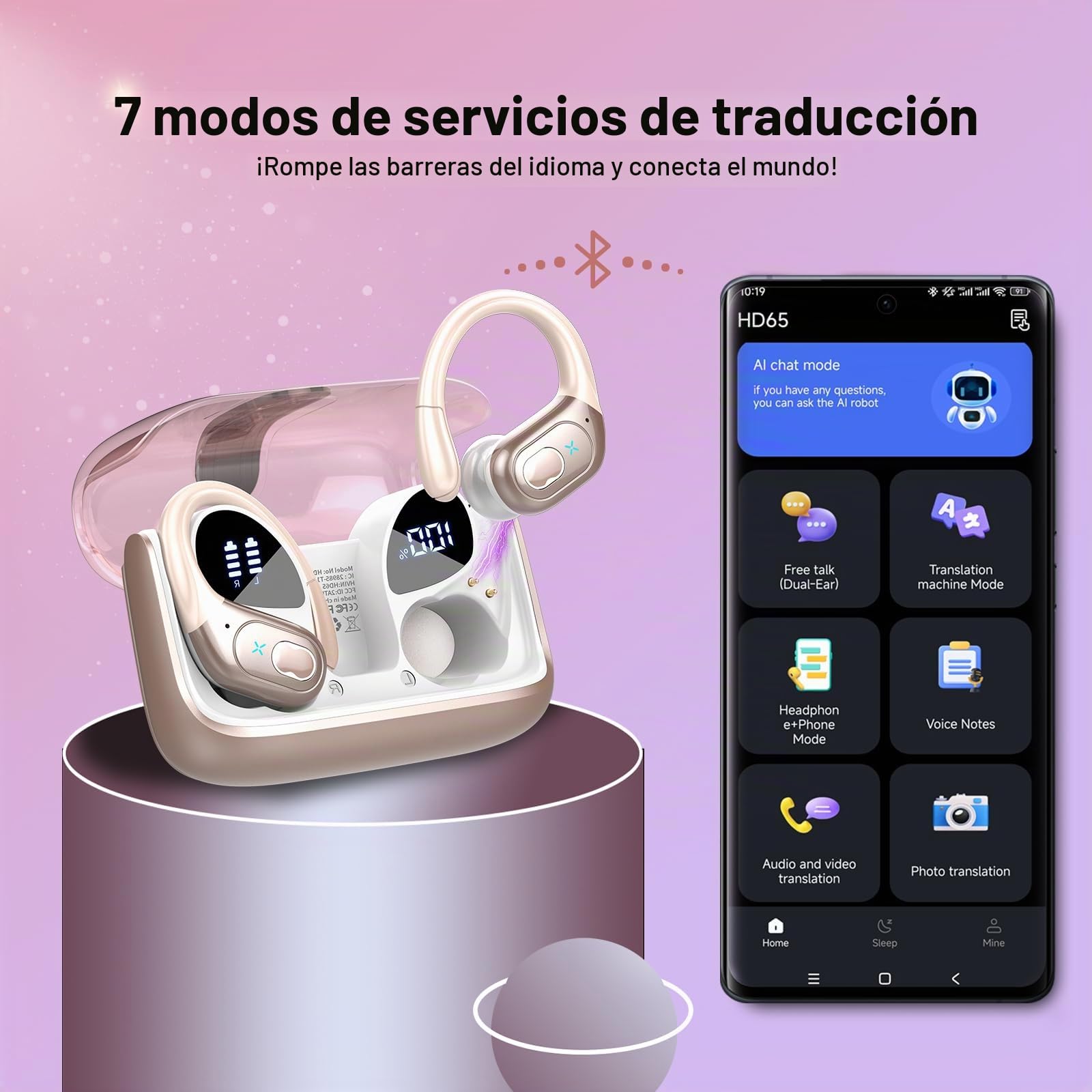 STECEi AI Auriculares Traductor en Tiempo Real(2026), Bluetooth 5.4 con ENC y App con para Viajes/Negocios/Aprendizaje/Reunirse, Oro Rosa