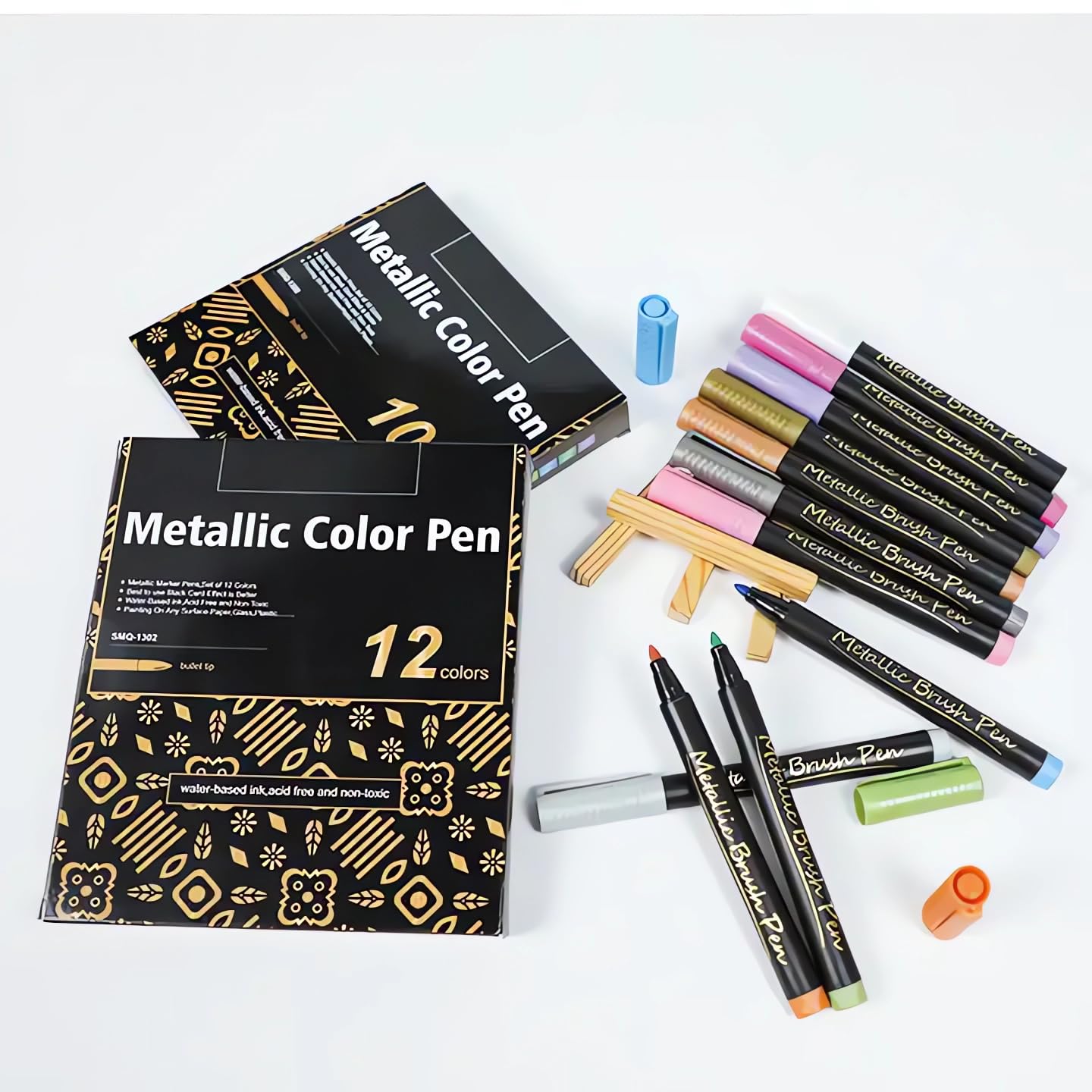 Airfish Magic Premium Metallic Glitter Highlighter Marker 12 Colors Metallic Colors Paint Markers Pens For Black Card Stock