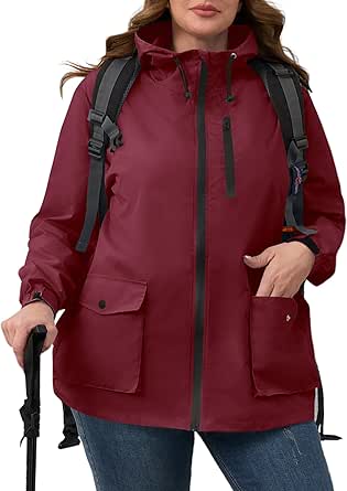 Avoogue Chaqueta De Lluvia Ligera Para Mujer, Impermeable, Larga, Con Forro, Rompevientos Con Capucha Y Bolsillos, Rosado