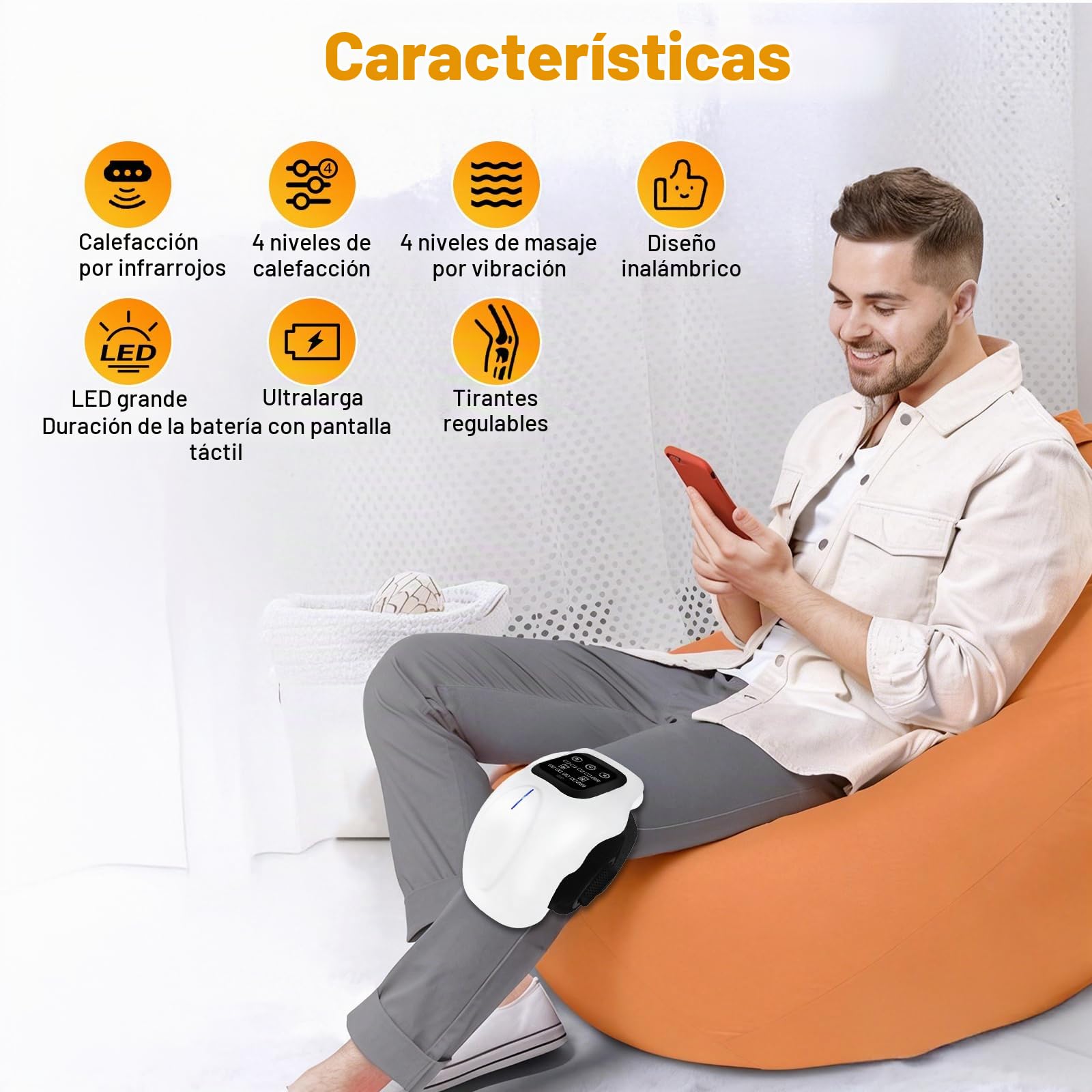 Masajeador de Rodilla Inalámbrico, 4 Niveles de Calor y 4 Modos de Vibración Masaje, Alivio del Dolor Articular por Infrarrojos de Calor Profundo para la Artritis, Tirón de Ligamentos y Lesiones Muscu
