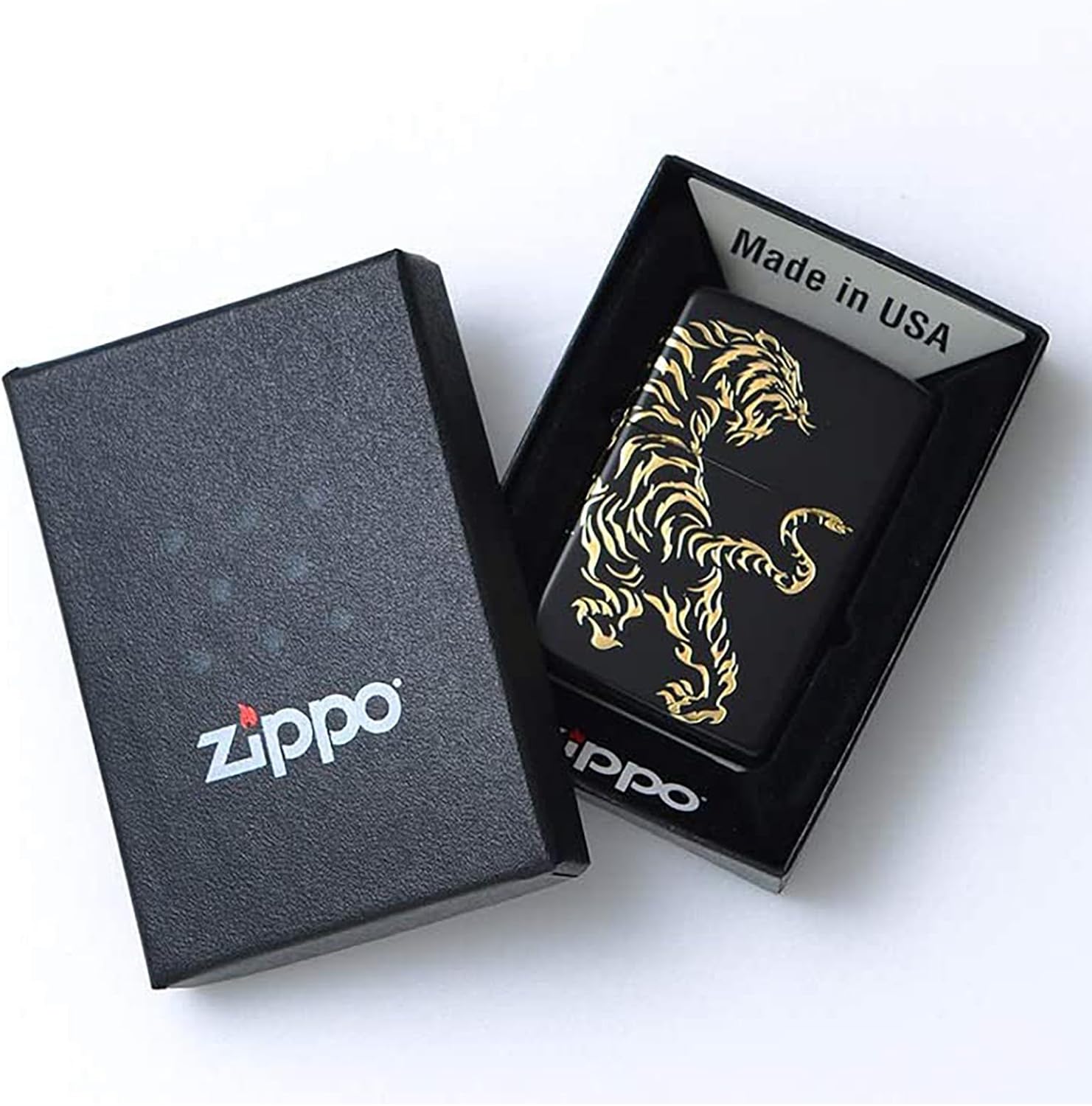 Zippo 2BKG-Tiger Windproof, Brass Lighter, 2 Sided Finished, Tiger with Special Sticker, Black