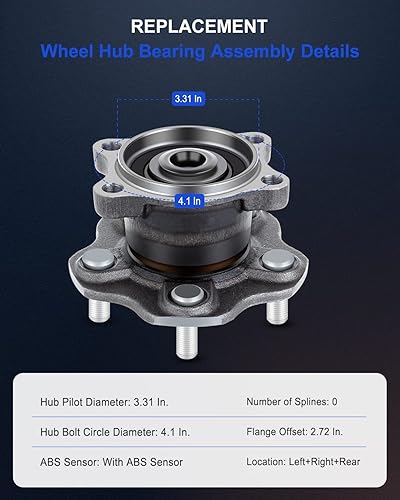 Miniatura 5 de ECCPP Par de unidades de montaje para cubo de rueda trasera izquierda y derecha para Nissan con 5 lengüetas