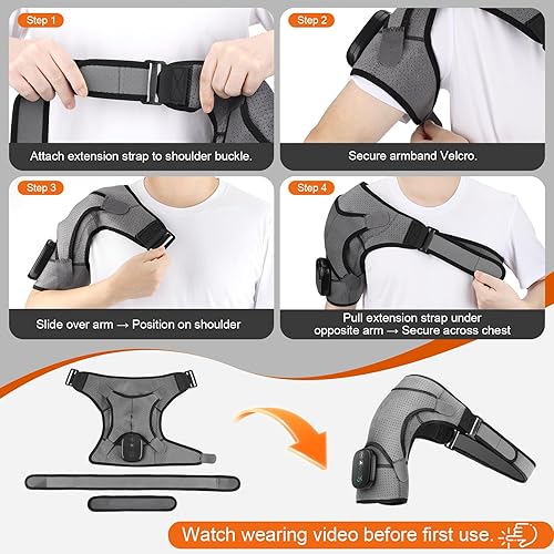 Miniatura 5 de Almohadilla térmica de hombro con masaje, envoltura térmica para el dolor sin cable, soporte de hombro calentado para mujeres y hombres, dolor de