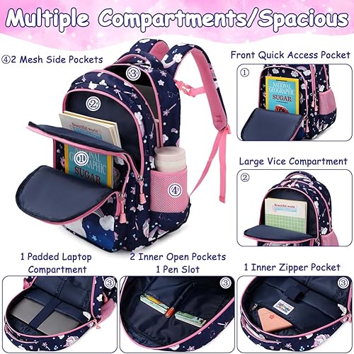 Miniatura 5 de Juego de mochila para niñas y adolescentes, mochila escolar para niños con bolsa para el almuerzo, estuche para lápices, mochilas escolares con