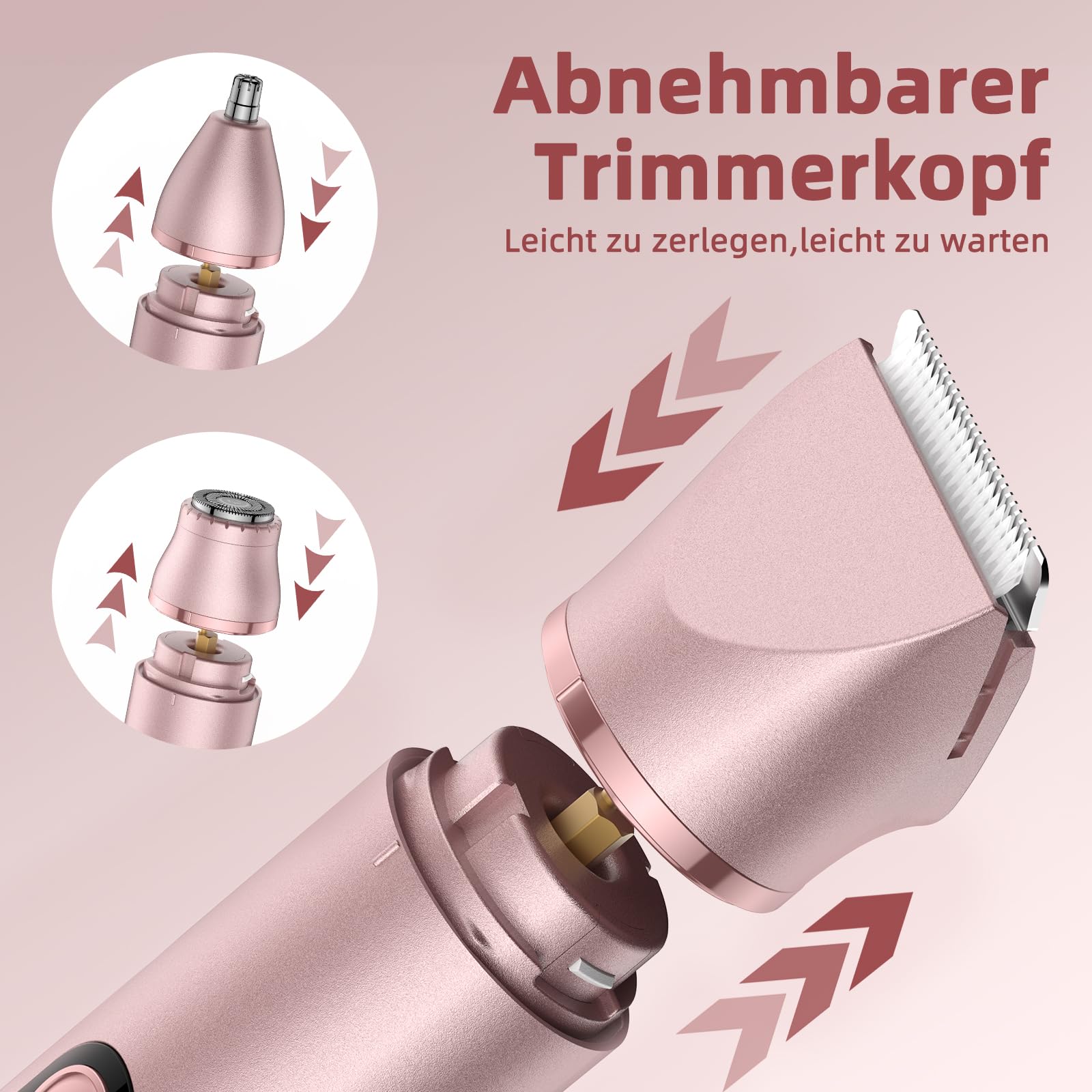 Rasierer Damen 3-in-1 Damenrasierer Elektrisch für Körper Scham und Nasenhaartrimmer für Frauen Nass- und Trockengebrauch Wiederaufladbarer Trimmer DEKS01