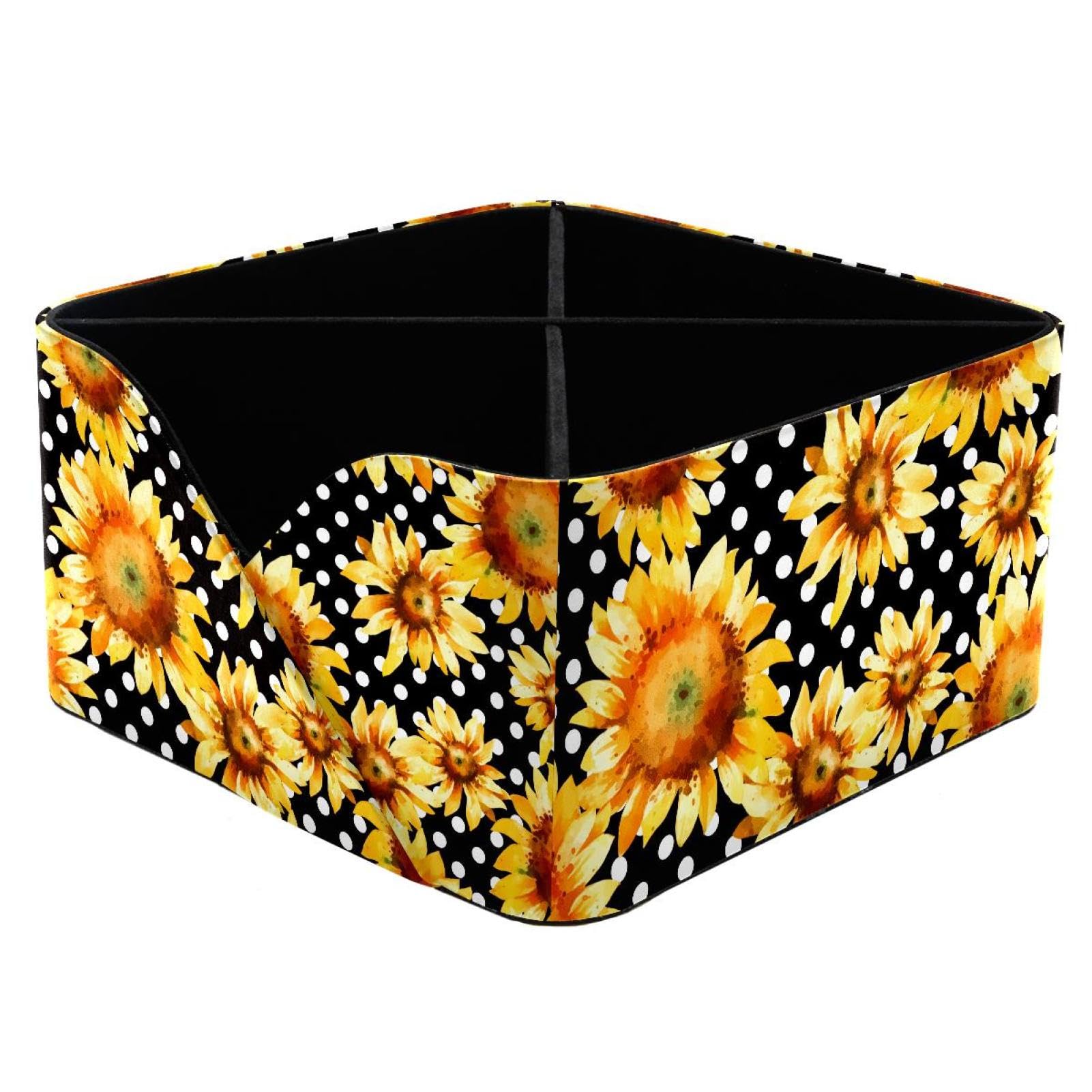 KengjuTesu Sunflowers Watercolor Dots Pattern Desktop Organizer Pen Holder, Rectangular Pencil Cup for Office, Study and Makeup Stations