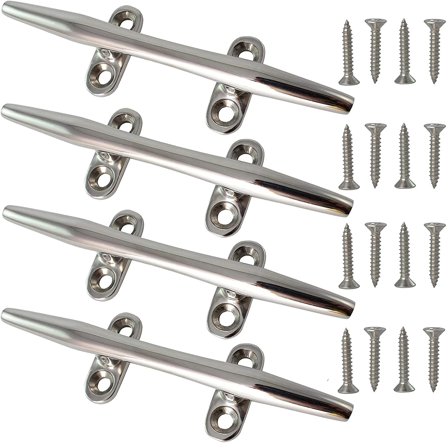 4pcs 316 Stainless Steel Cleat, Strongly Built Stainless Steel Yacht Cleat for Boat or Dock,5~12 Inch Boat Cleats,Rope Cleat,Boat Dock Cleats