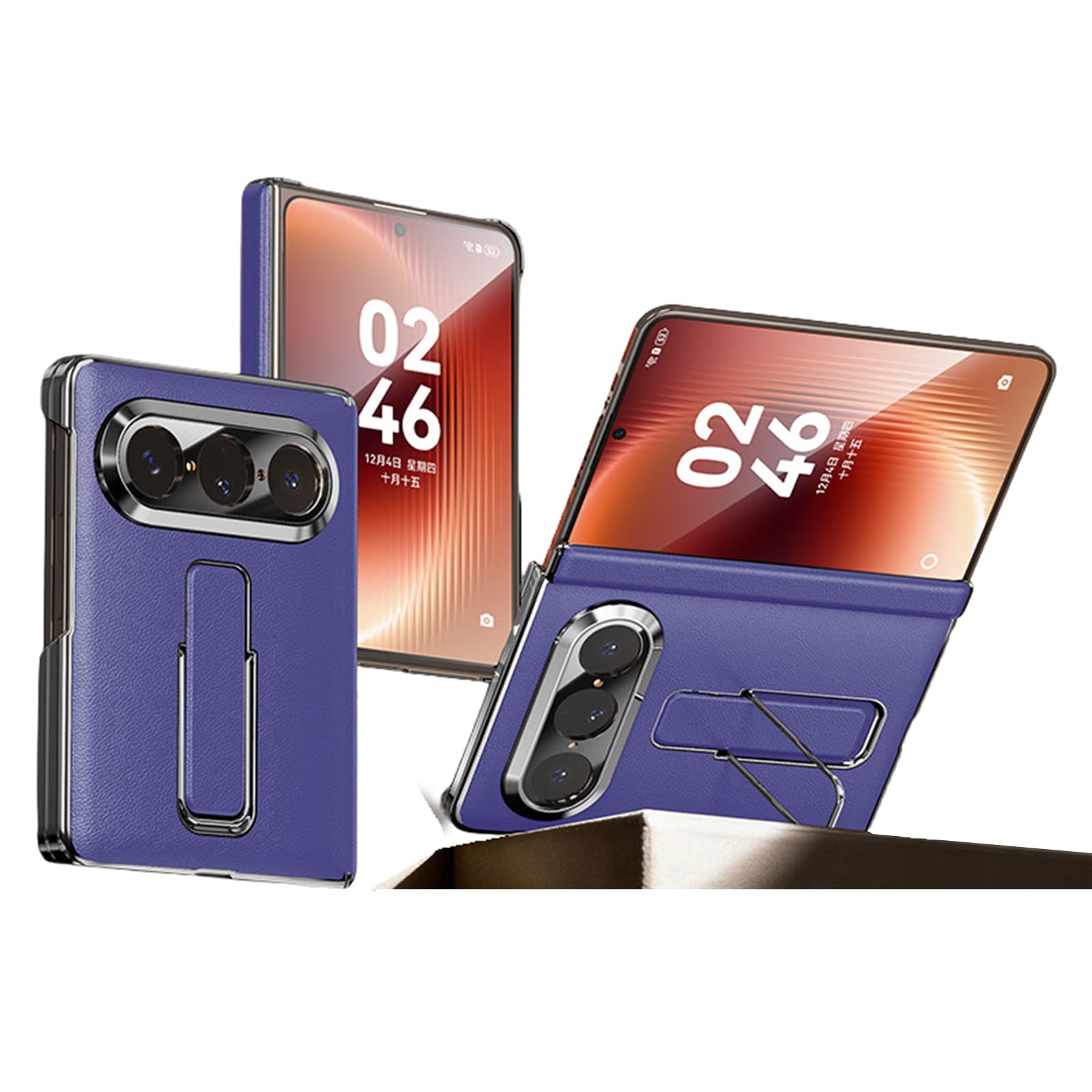 Coque Huawei Pura X Max en cuir véritable bleu luxe avec charnière et sangle