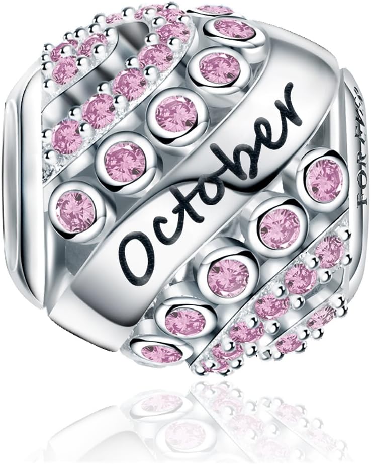 FOREVER QUEEN Birthstone Charm for Bracelet - 925 Sterling Silver Bead Openwork, Happy Birthday Charm for Necklace - Valentine's Day Mother's Day Gift