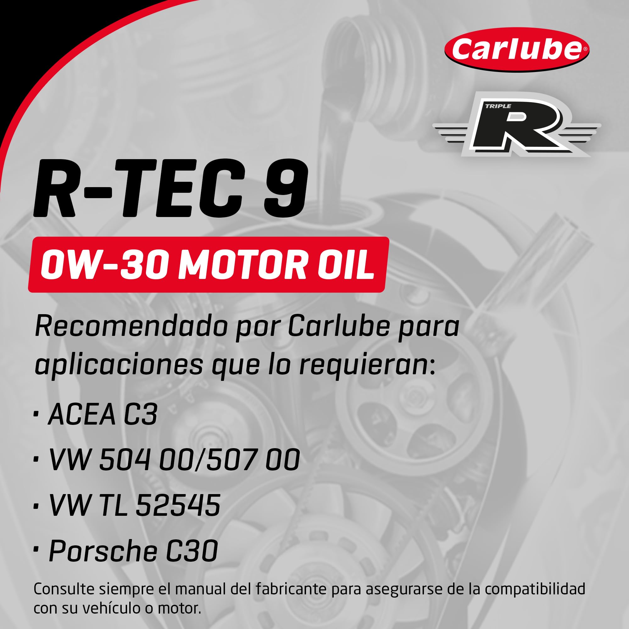 Carlube Triple R 0W-30 C3 VW Totalmente Sintético R-TEC 9 5L para Volkswagen, ACEA C3