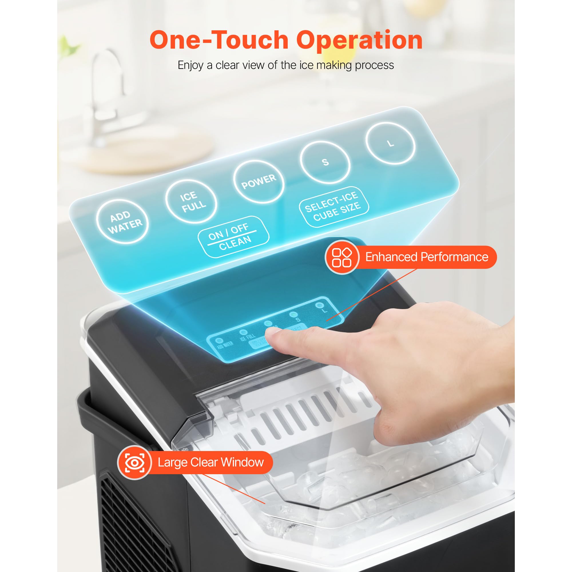Happybuy Countertop Ice Maker - 9 Cubes In Just 6 Mins! 26lbs Daily Output. Self - Cleaning, Portable. Comes With Scoop & Basket. 2 - Size Bullet Ice For Home, Kitchen, Office, Bar & Party​ on Fridge.com - View 4