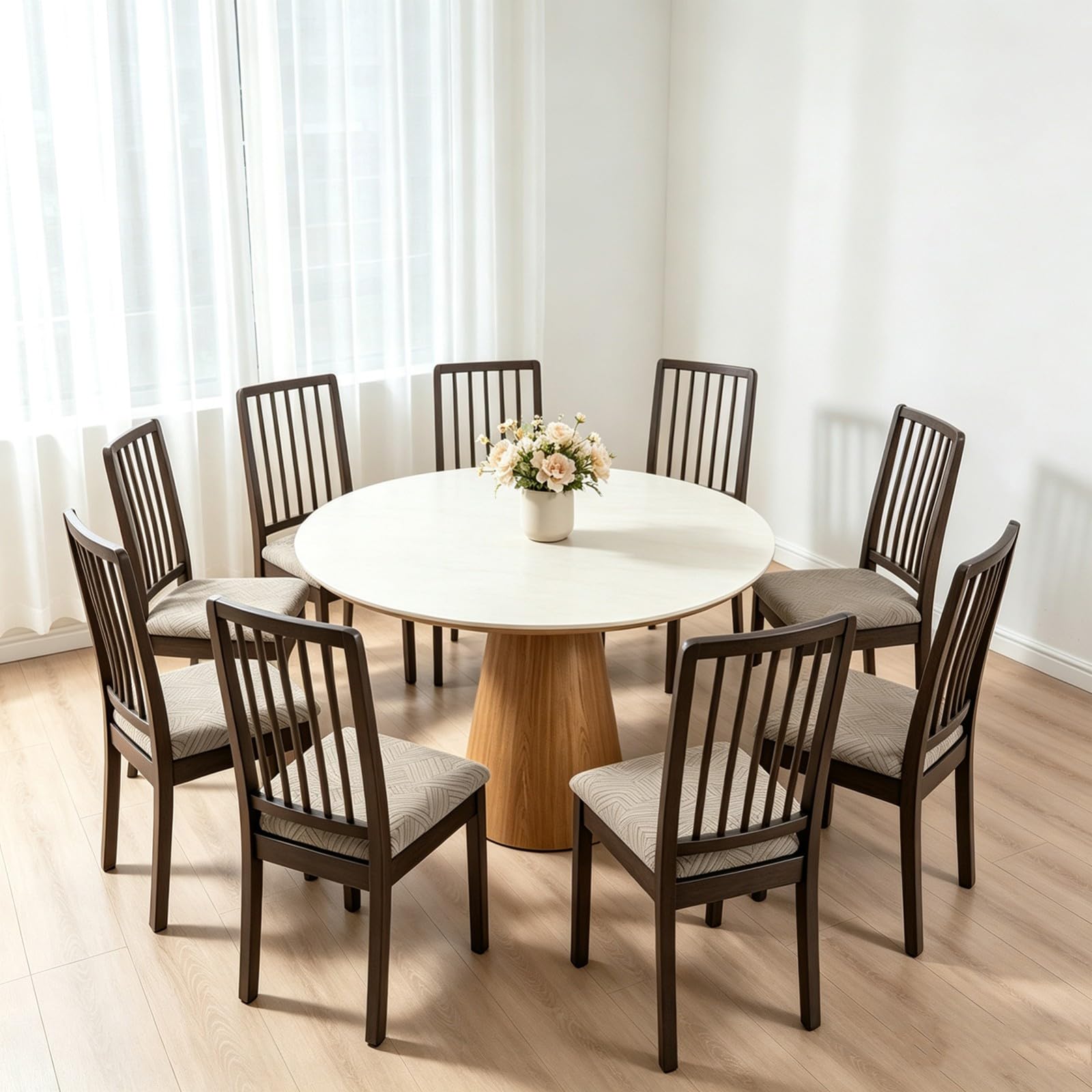Sitzbezüge für Esszimmerstühle 2/4/6er-Set,Dehnbare Esszimmer Stuhlhussen mit Bändern,Rutschfester Möbelschutz für Küche Restaurant Hotel(Black,6Pcs)