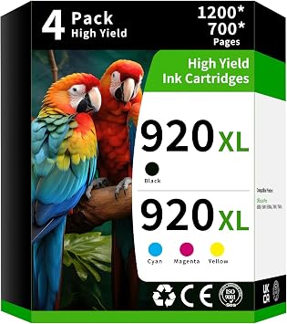 Caelum 920XL High Yield Ink Cartridge Replacement for Combo Pack HP 920 to Use with HP Officejet 6000 6500 6500A 7000 7500A 7500 Printer 4 Pack, Black Cyan Magenta Yellow