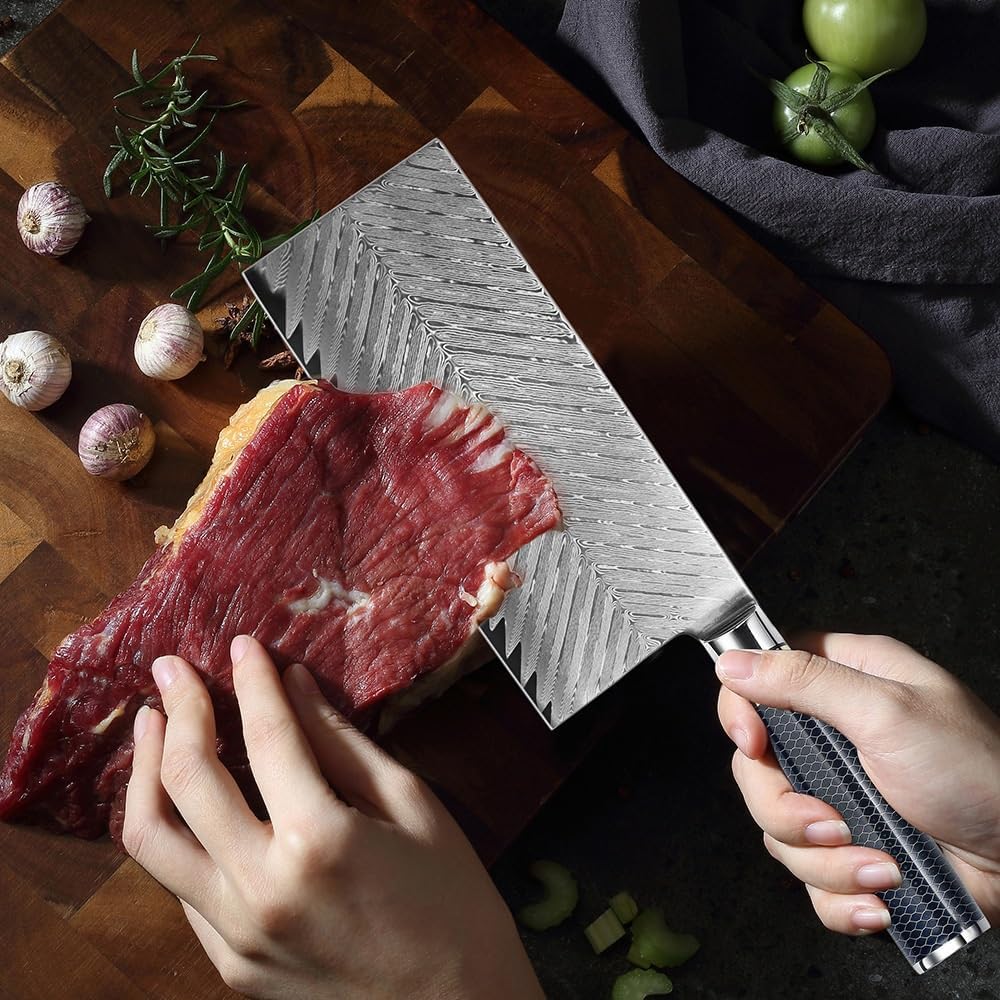 Meat Cleaver,Cleaver Knife, 7 Inch Professional Chinese Chef Knife VG10 Damascus Steel Blade Meat Cleaver Luxury Resin Handle Slicing Kitchen Knives