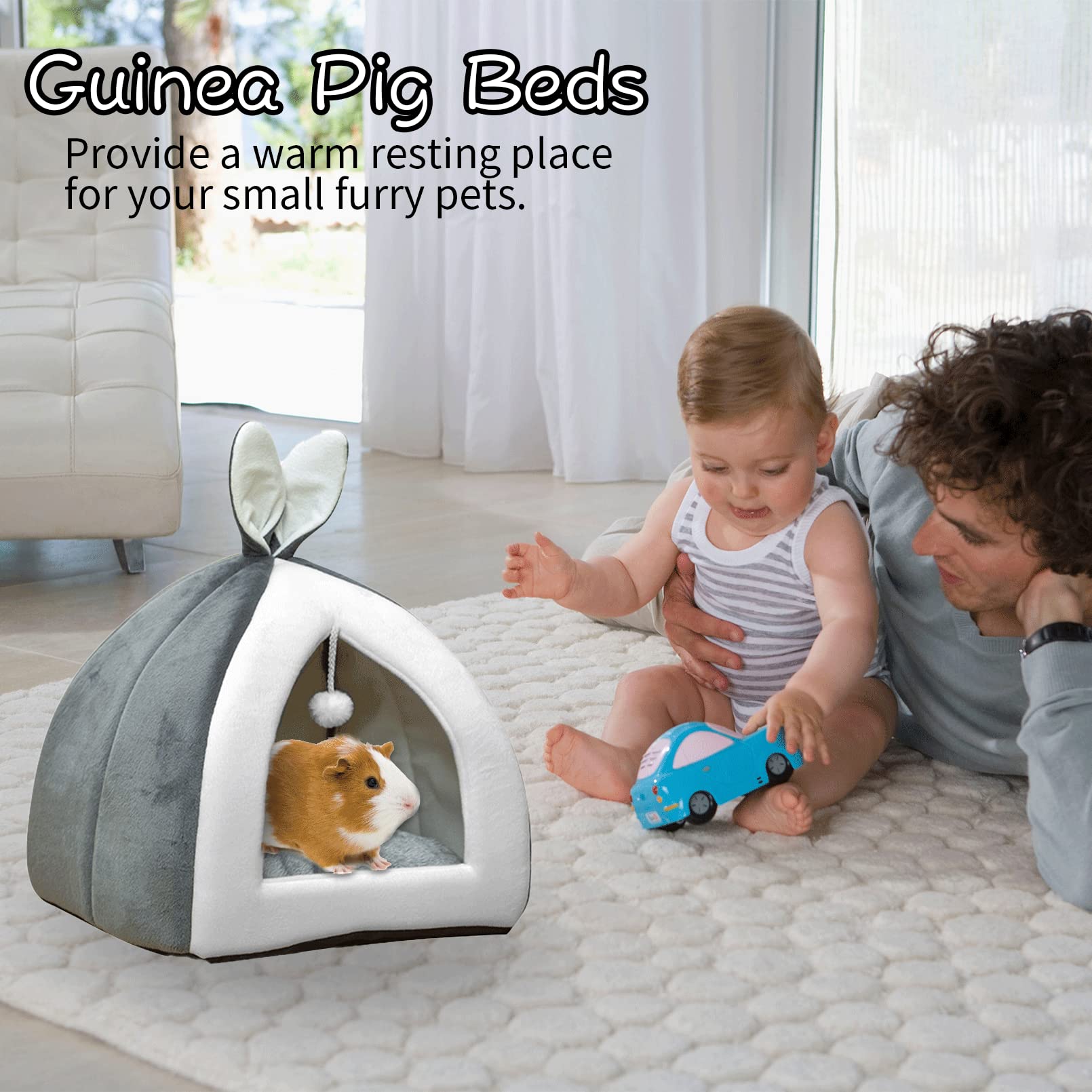 Fhiny Cama de conejo, acogedora cueva de conejillo de indias, bonita cama de conejo, casa grande, nido de invierno, jaula de conejo enano, accesorios para chinchilla, hurón, erizo u otros animales