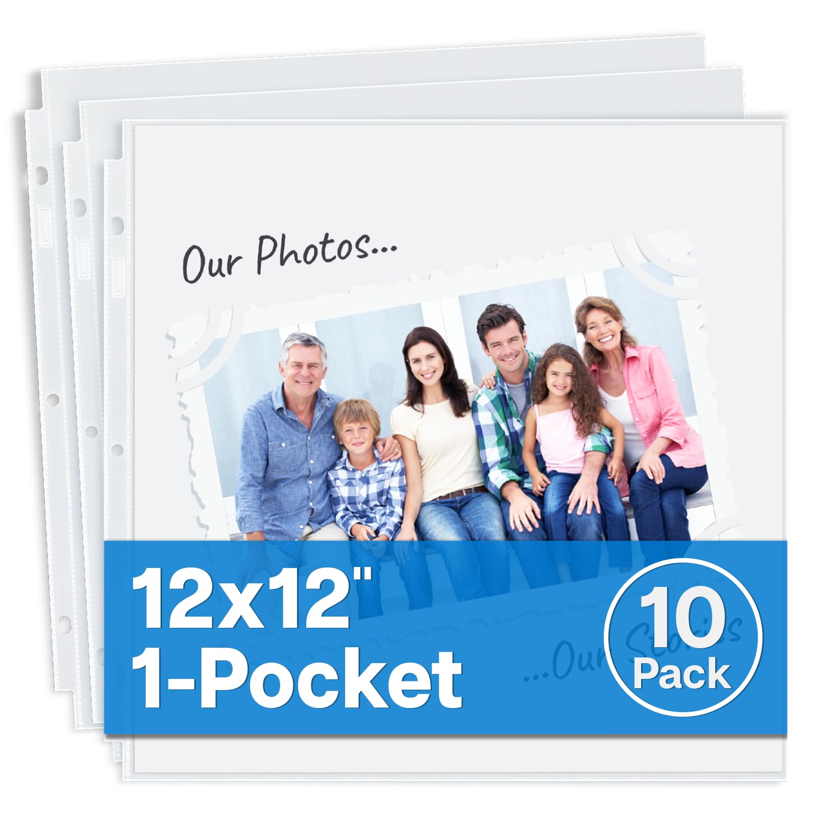 Dunwell Crystal Clear Scrapbook Refill Pages 12X12 - (10 Pack) Super Heavyweight, Fits 3 Ring Scrapbooking Binders 12 X 12, Standard 12X12 Photo Album Refill Pages, Sheet Protectors, Paper Inserts Not Included