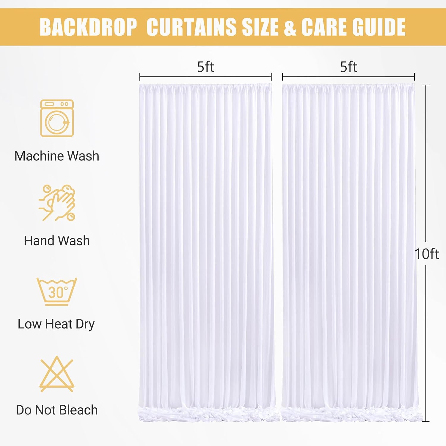 10x10ft White Backdrop Curtains with Lights String for Wedding Parties Wrinkle Free Polyester Photo Backdrop Drapes Back Drop Cloth Drapery for Birthday Party Background Decorations 5x10ft, 2 Panels