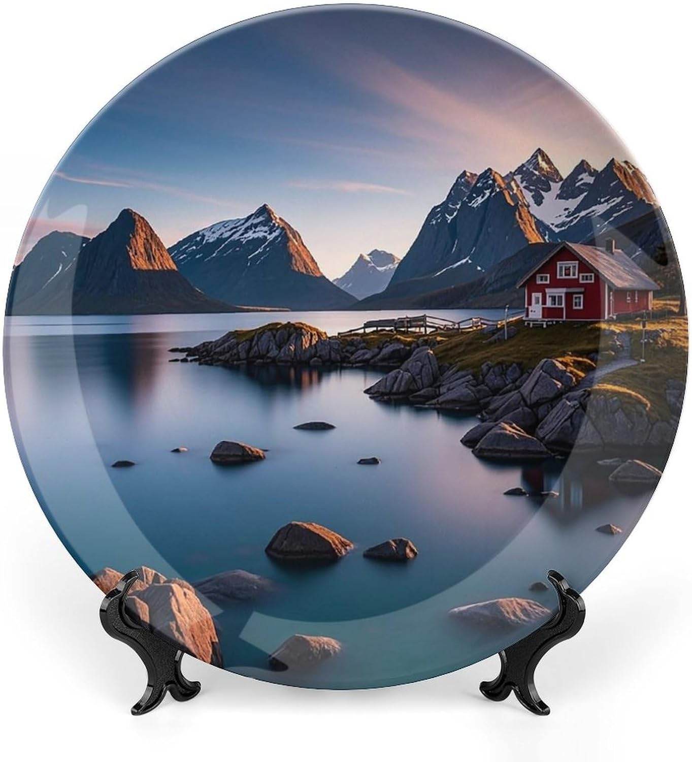 Norway Islands Ceramic Plate 10inch Decorative Bone China Wall Hanging Ornament Plates Bohemian Style Dinner Plate with Display Stand Cabinet Display Plates for Home Art Decor