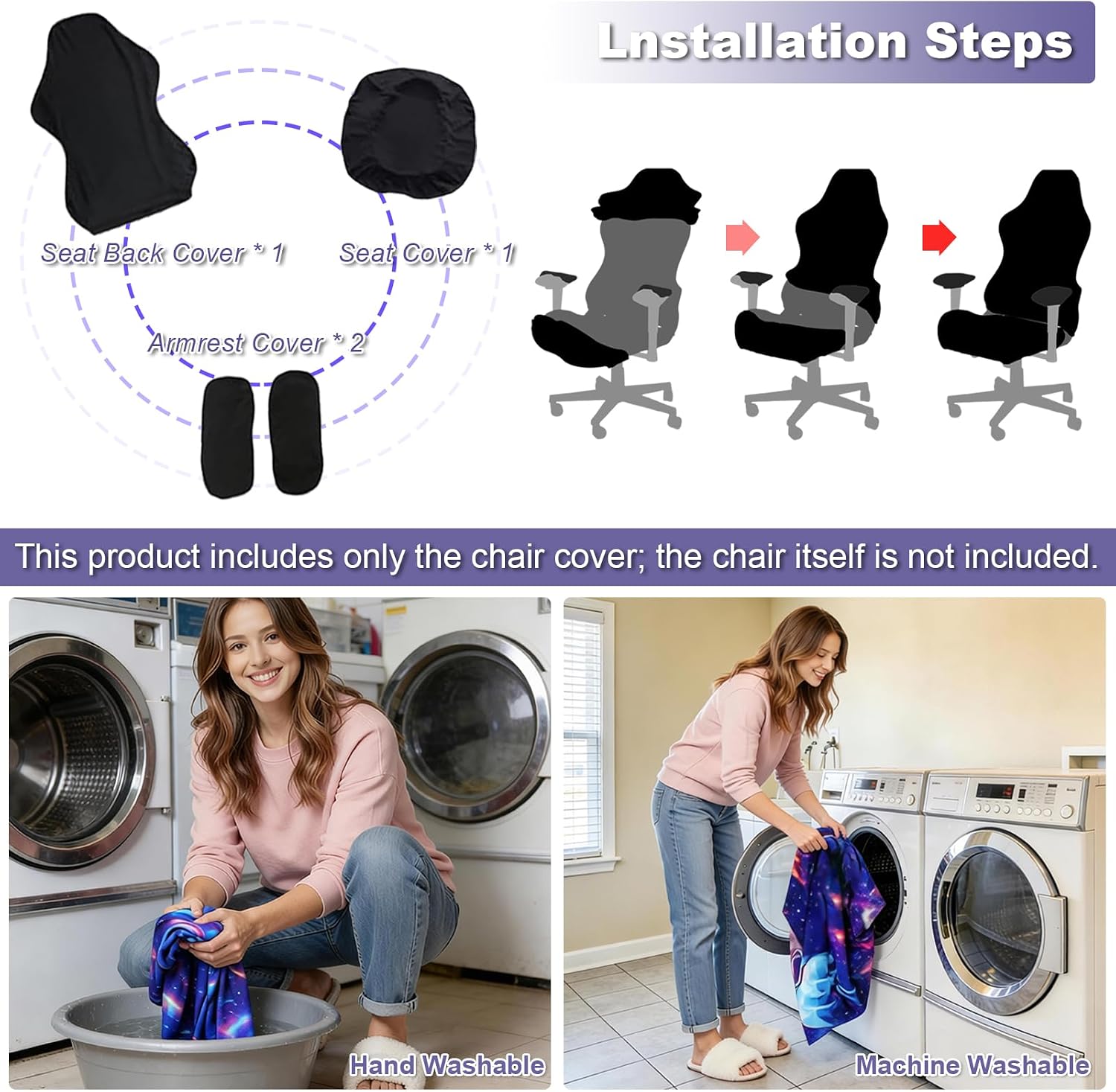 Gaming Chair Covers, 3D Printing Stretchable Soft Non-Slip Easy to Install Gamer Chair Cover with Armrest Cover(No Chair)(F)