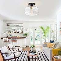 Vista 4 de Semi Flush Mount Ceiling Light Fixture, Clear Glass Pendant Lamp Shade, Farmhouse Lighting for Porch Hallway Light Fixtures Ceiling, Vintage Hanging