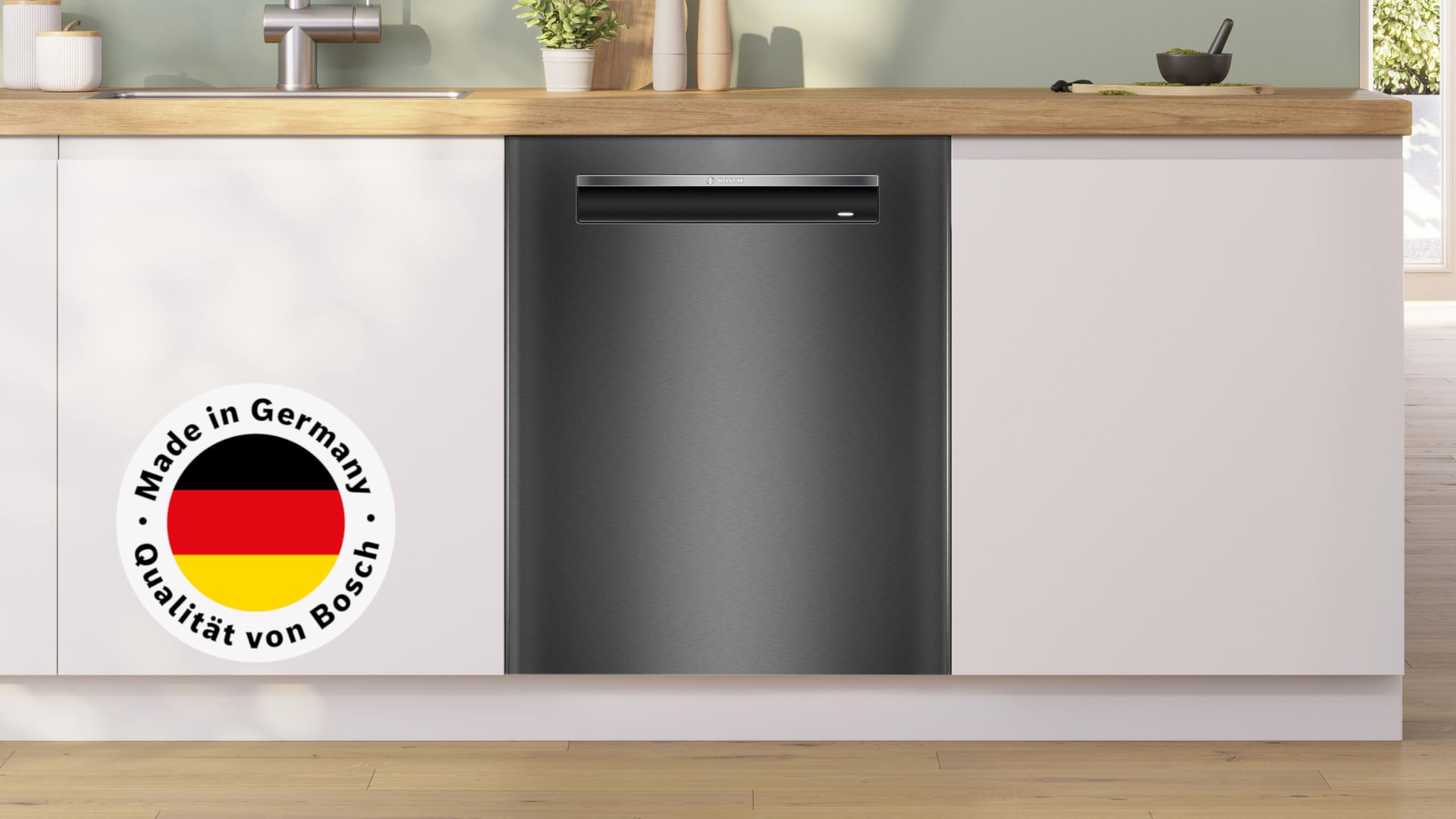 Bosch Unterbau Geschirrspüler 60 cm, Serie 4, SMP4ECC72S, Besteckschublade, Made in Germany, Extra Trocknen, Extrem leise, Green Collection, Home Connect, Gebürsteter schwarzer Stahl, Anti-Fingerprint
