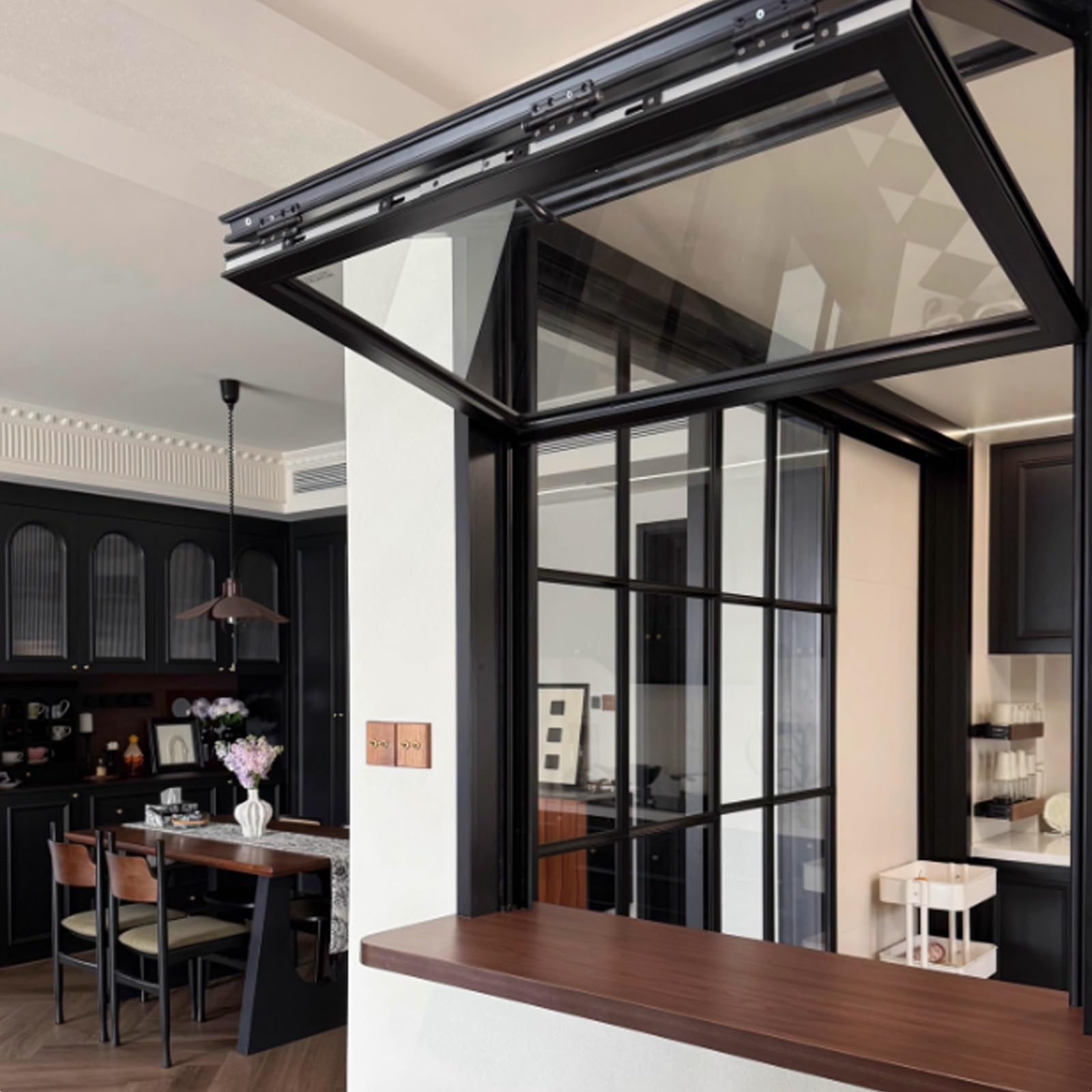 Ventana de servir de aleación de aluminio y cristal templado premium