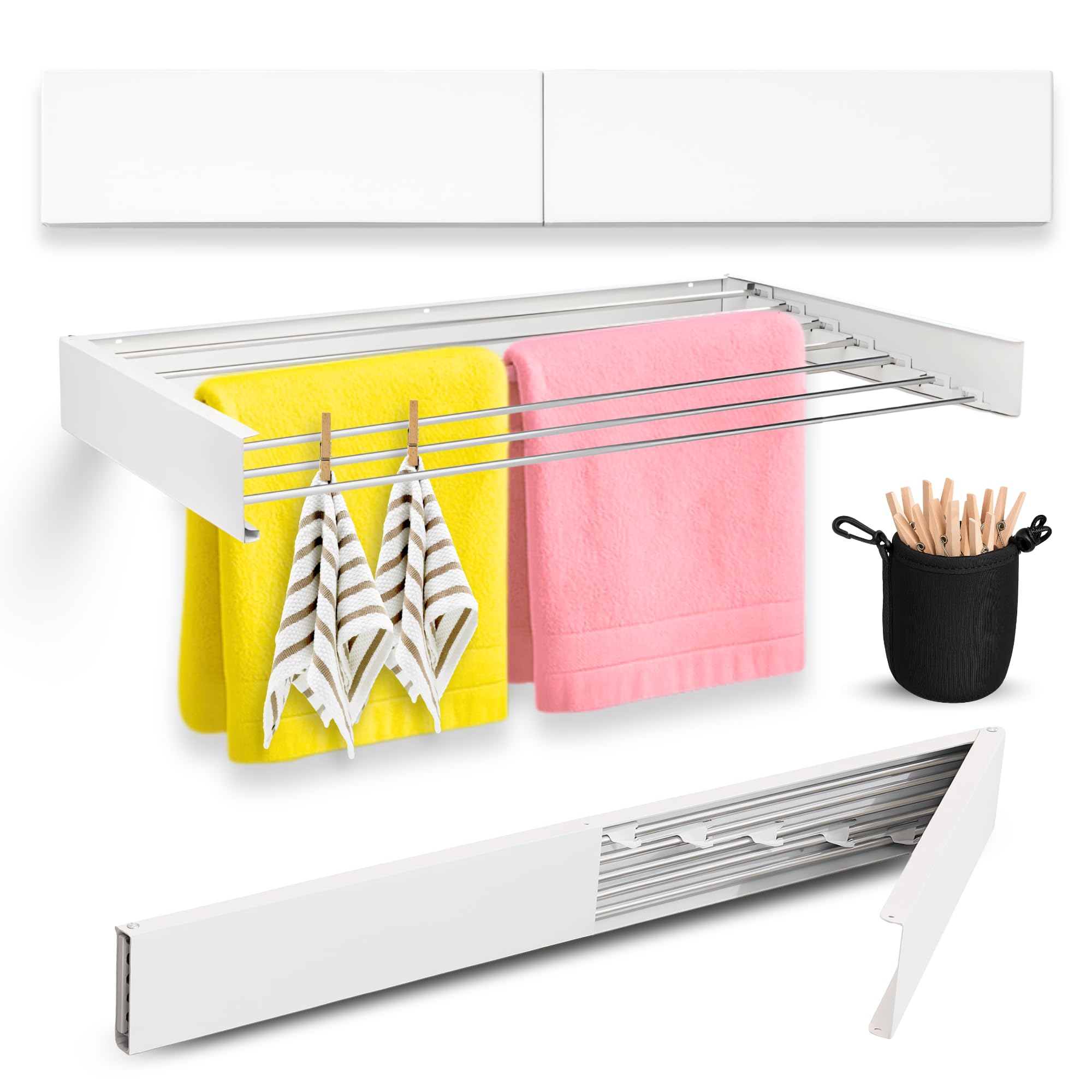 maname Tendedero Extensible Pared. 120 Cm, ANTIOXIDO Retractil Abatible Tendedero Plegable para Interior Y Exterior, Colgador Ropa Pared. Soporta 45kg De Carga. Retractable Clothes Drying Rack