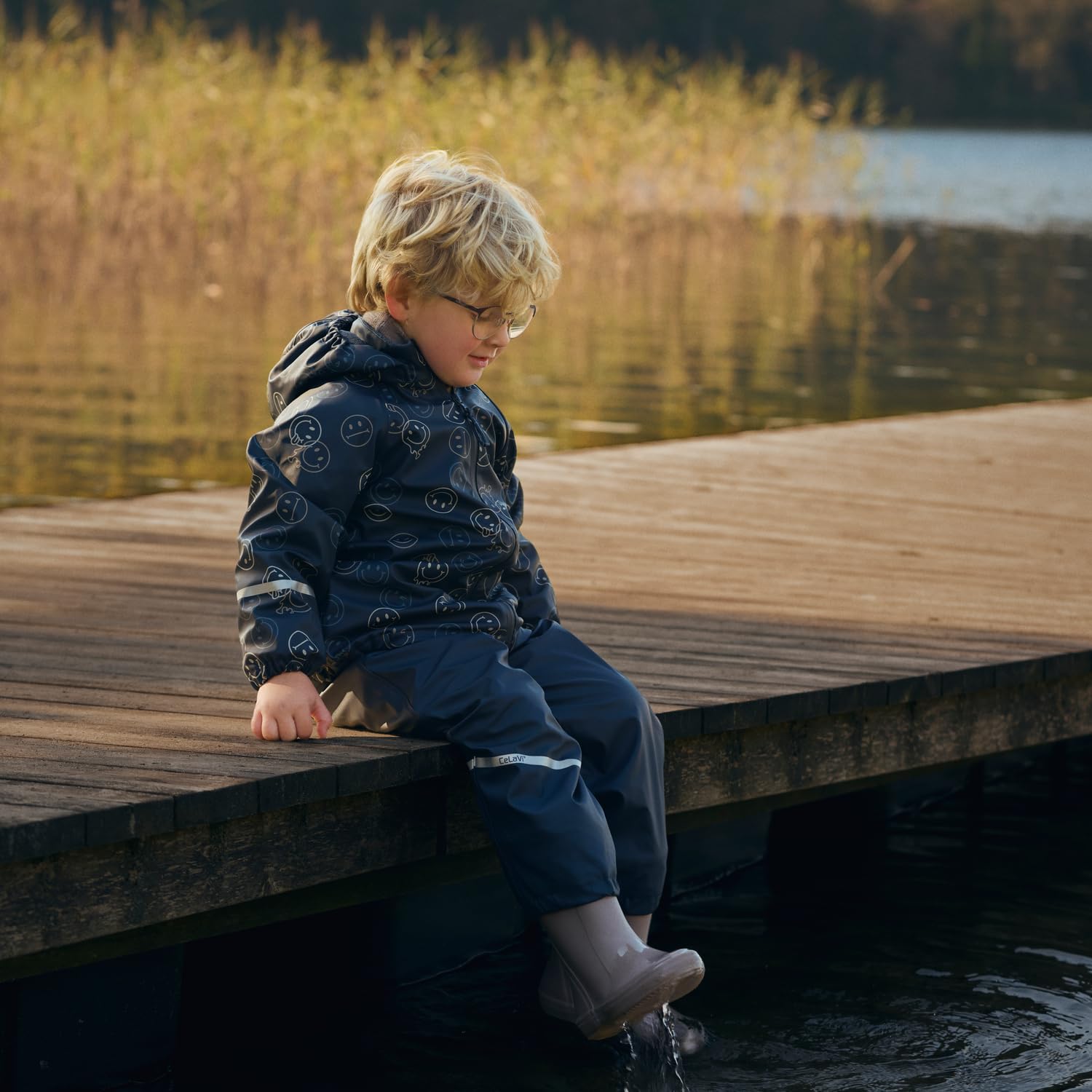 Celavi Regenjacke mit Fleecefutter Navy Smileys