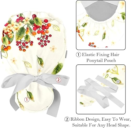 Miniatura 4 de 2 Packs Surgery Cap with Sweatband, Breathable Bouffant Hats Long Hair, Adjustable Nurse Scrub Caps Red Jujube Flower