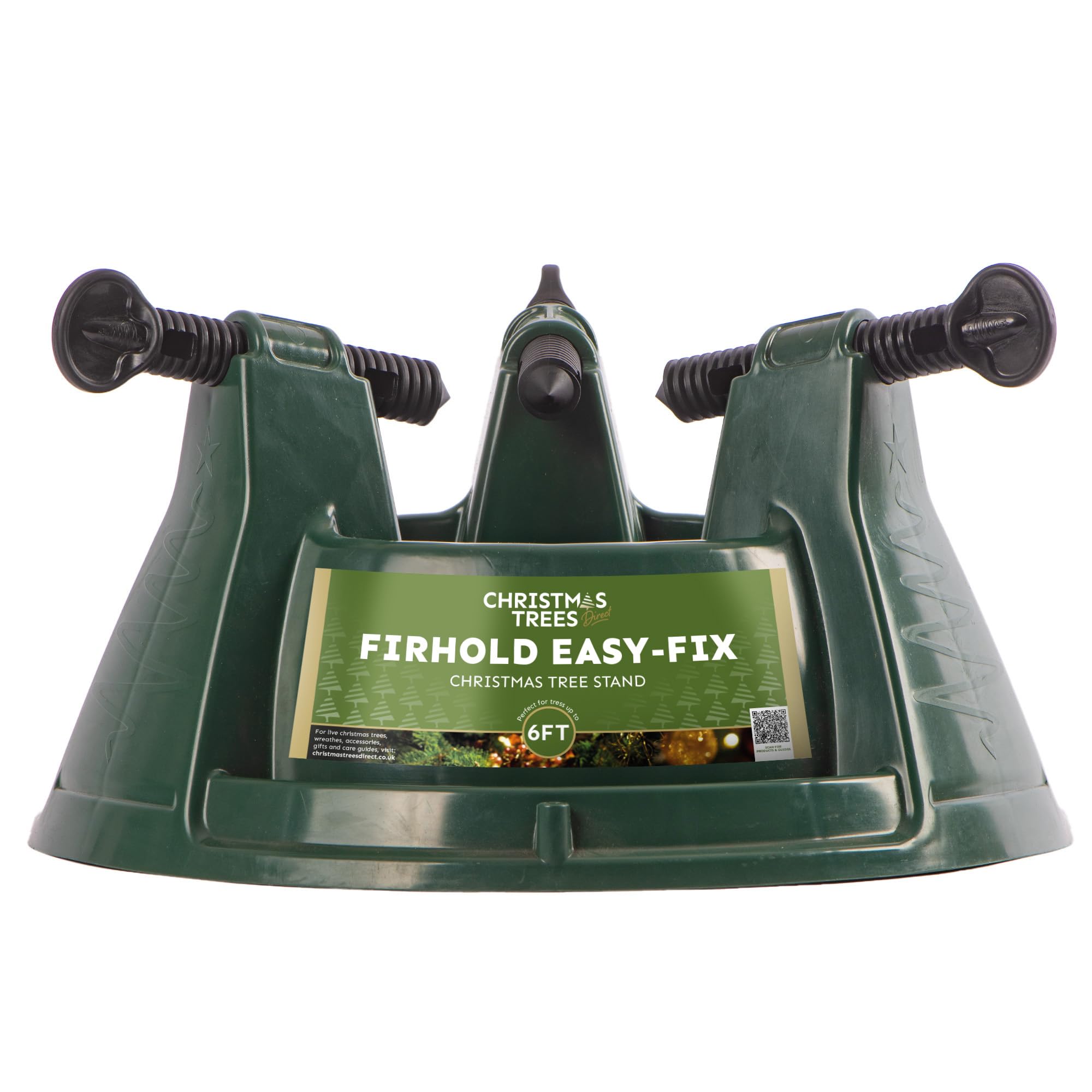 Firhold Easy-Fix Christmas Tree Stand with Water Reservoir - A Sturdy Real Xmas Tree Base - Holder for Real Trees (Size Small, Fits Trees Up to 6ft Tall)