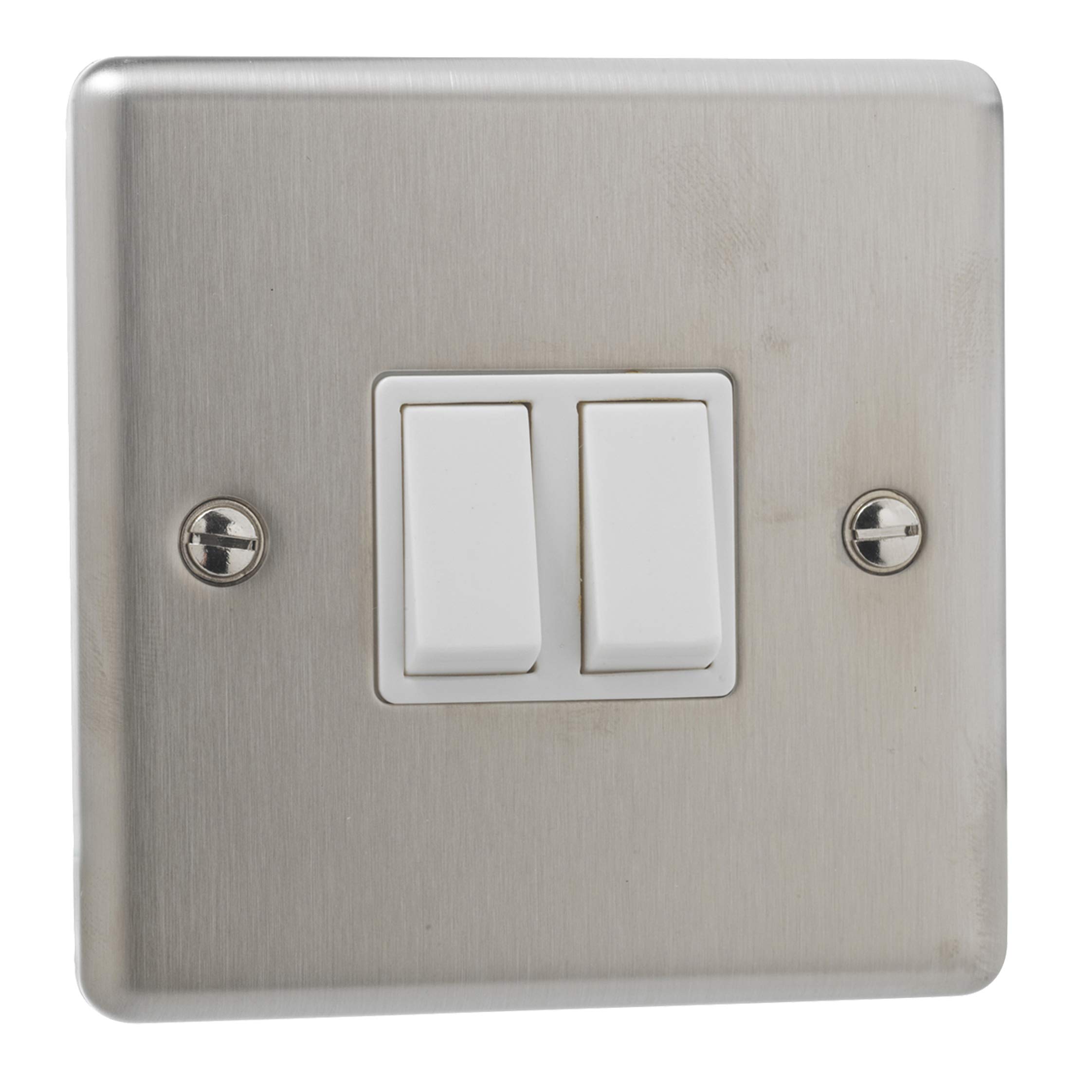 2 x Brushed Chrome Double Light Switch 2 Gang 2 Way Wall On Off Switch 10amp