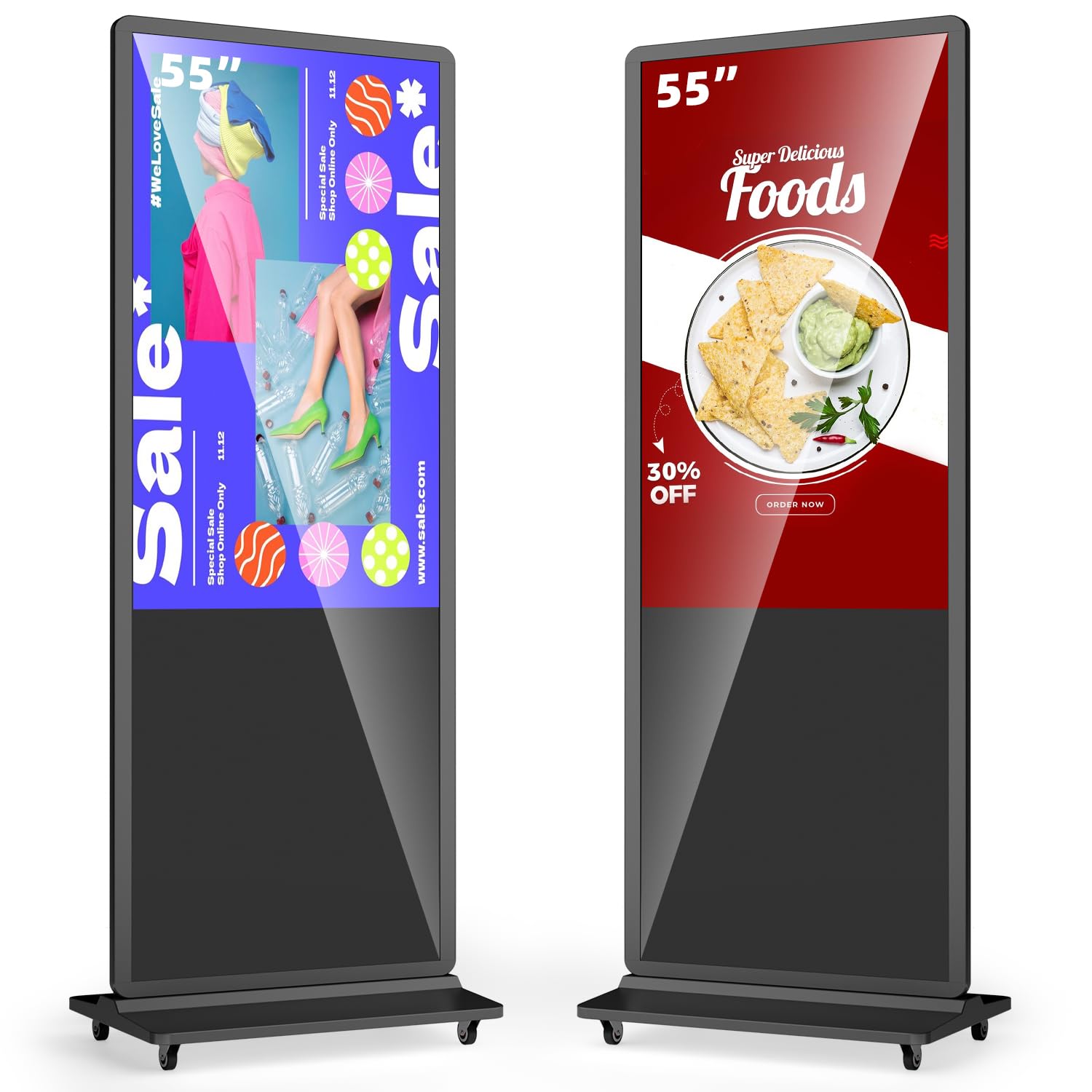 55 Inch Digital Signage Display, Advertising Kiosk IPS LCD Screen, Indoor Floor Standing Customizable Commercial Totem, Android System, Interactive Display Poster Auto Media Player