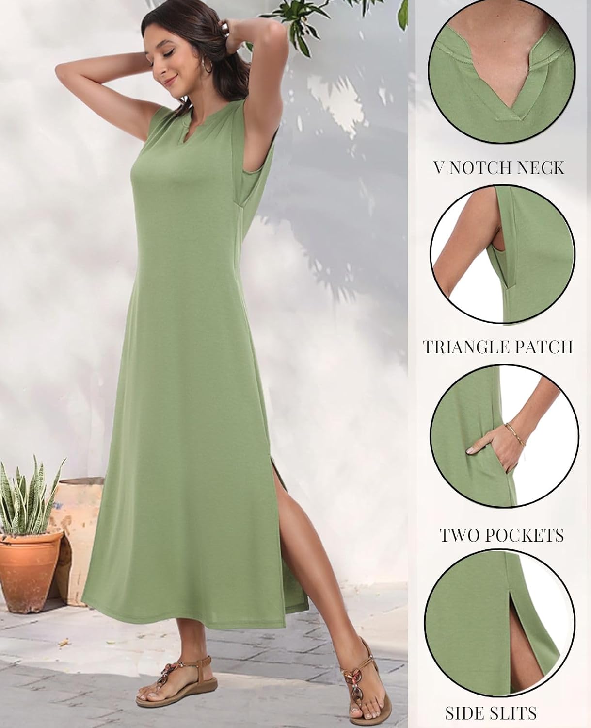 Women's Summer Slit Maxi Dress Casual V Neck Loose Long Dresses with Pockets(XS-3XL) - Image 5