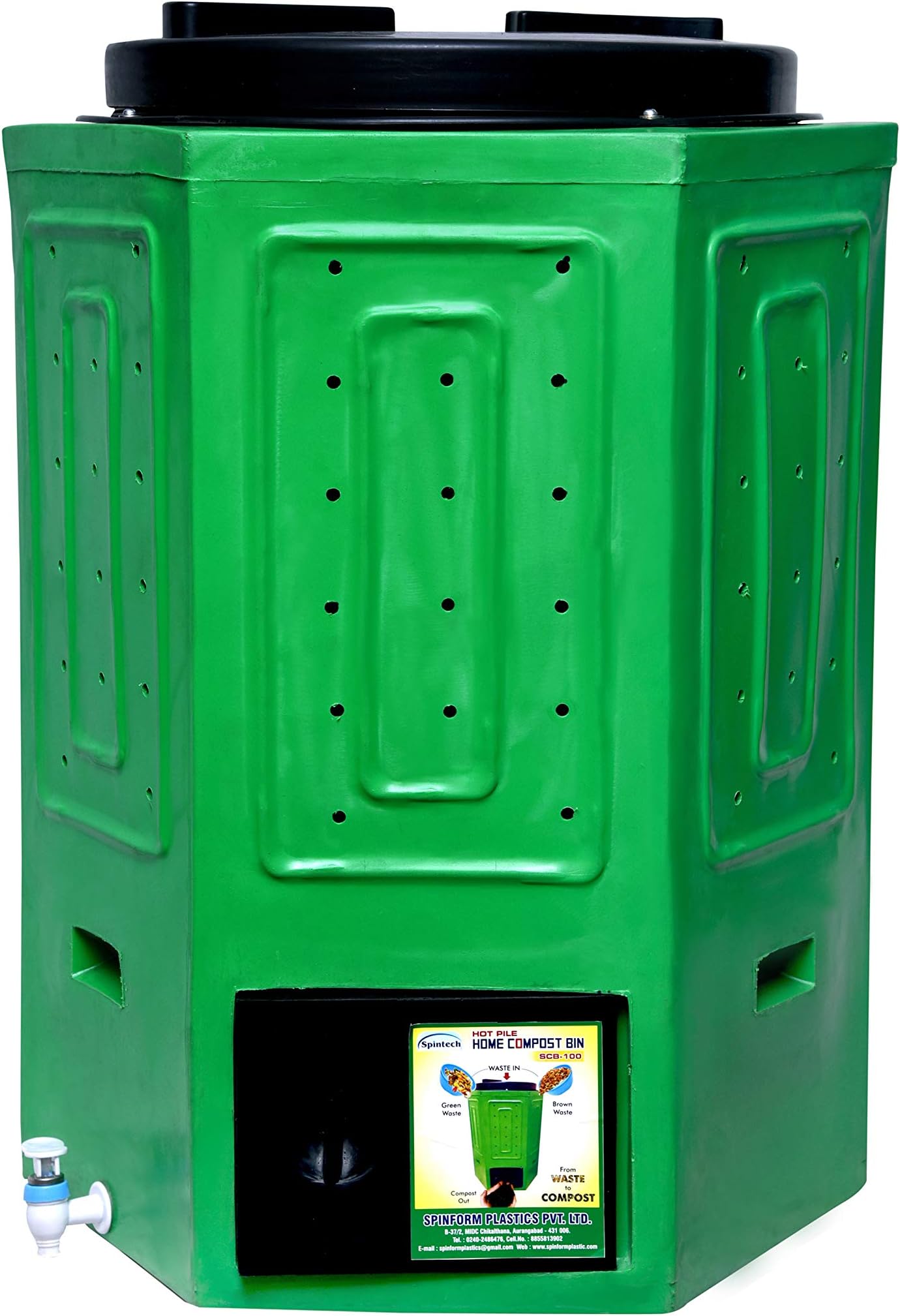 Spintech Polyethylene Composter Hot Pile Home Compost Bin (Green) SCB100