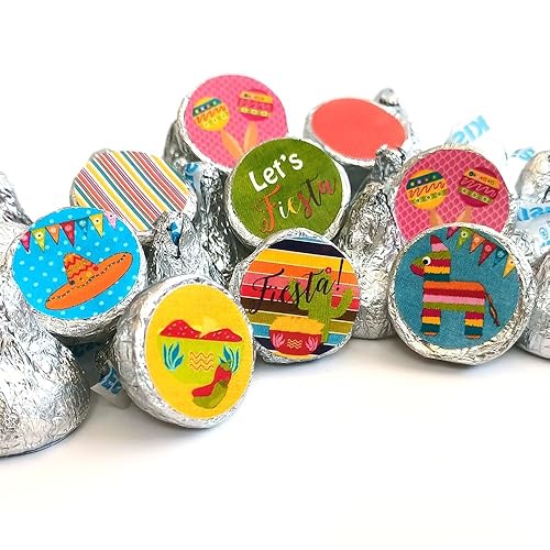 Fiesta Labels for Hershey's Kisses Chocolates by Adore By Nat - Cinco De Mayo Festival Party Stickers - Set of 240