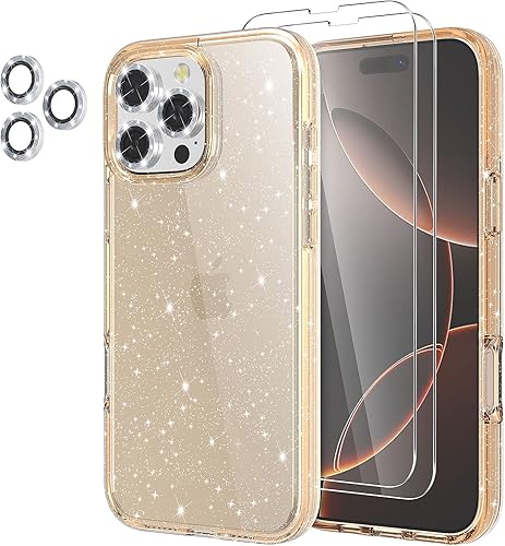 Miniatura 170 de Funda con purpurina diseñada para iPhone 15 Pro Max, con [2 unidades] protector de pantalla y [paquete de 3] protector de lente de cámara brillante